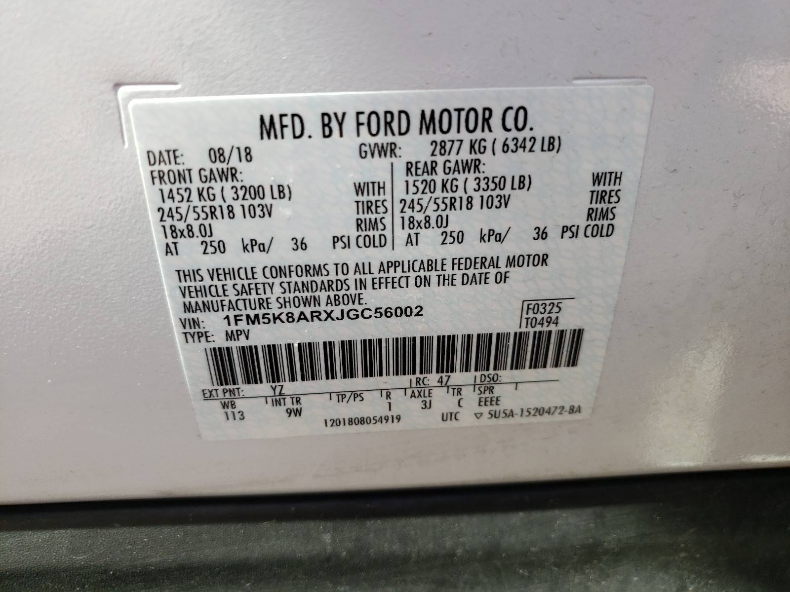 Photo 10 from auction – 2018 FORD EXPLORER P with VIN 1FM5K8ARXJGC56002