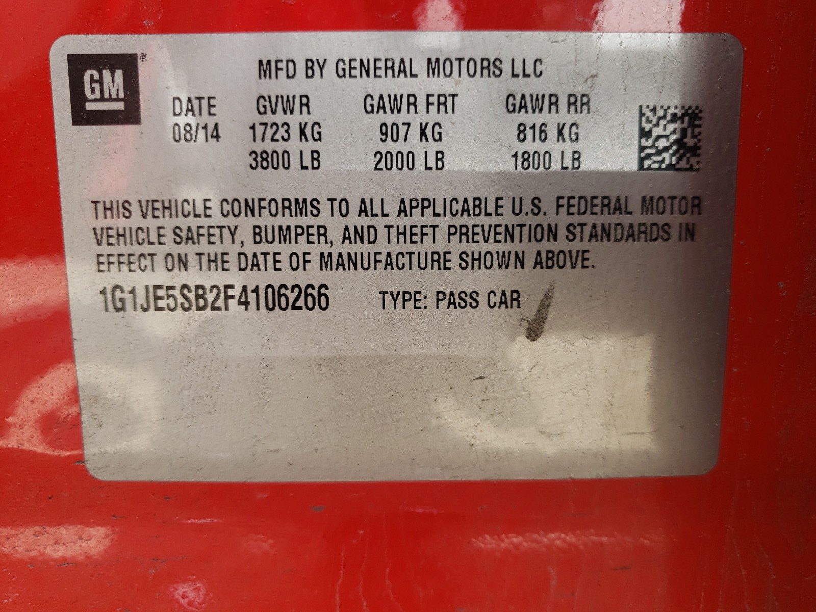Photo 10 from auction – 2015 CHEVROLET SONIC LTZ with VIN 1G1JE5SB2F4106266