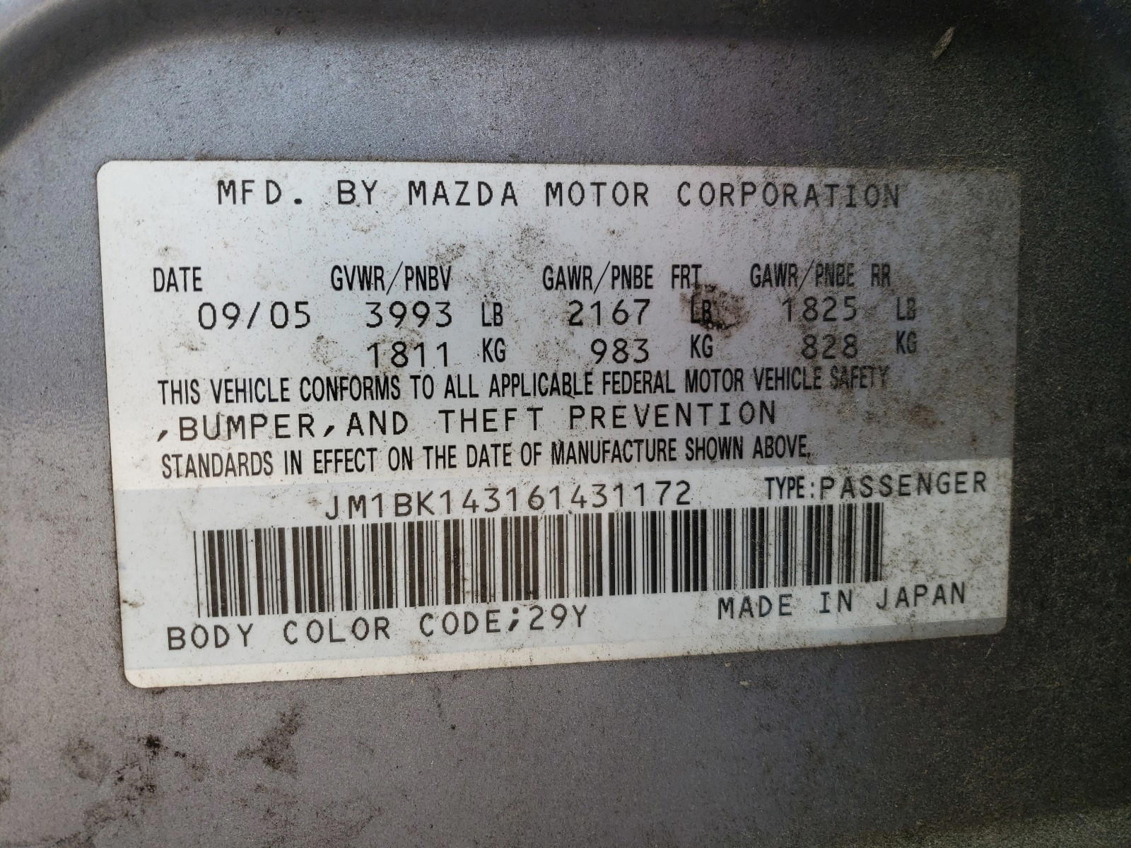 Photo 10 from auction – 2006 MAZDA MAZDA3 with VIN JM1BK143161431172