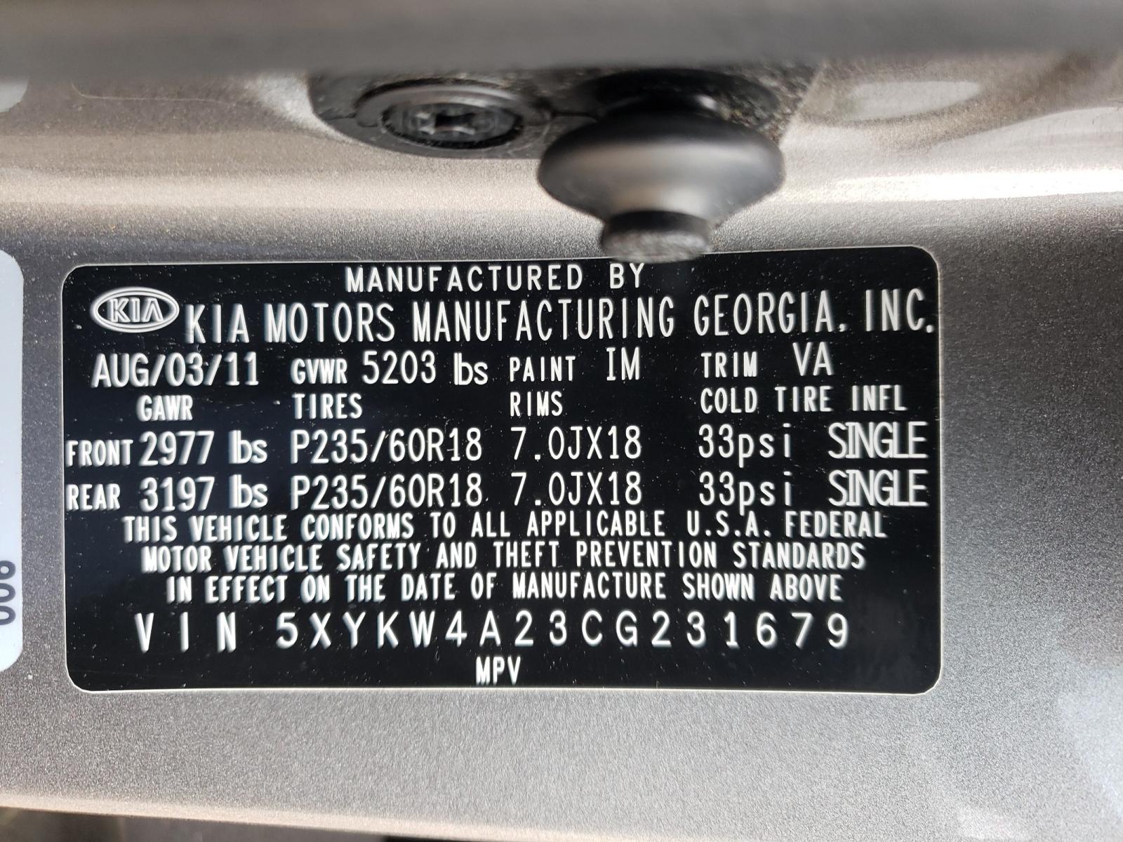Photo 10 from auction – 2012 KIA SORENTO SX with VIN 5XYKW4A23CG231679