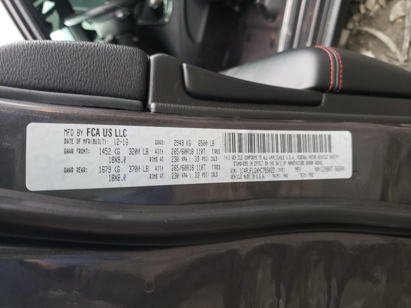 Photo 10 from auction – 2017 JEEP GRAND CHER with VIN 1C4RJFLGXHC755022