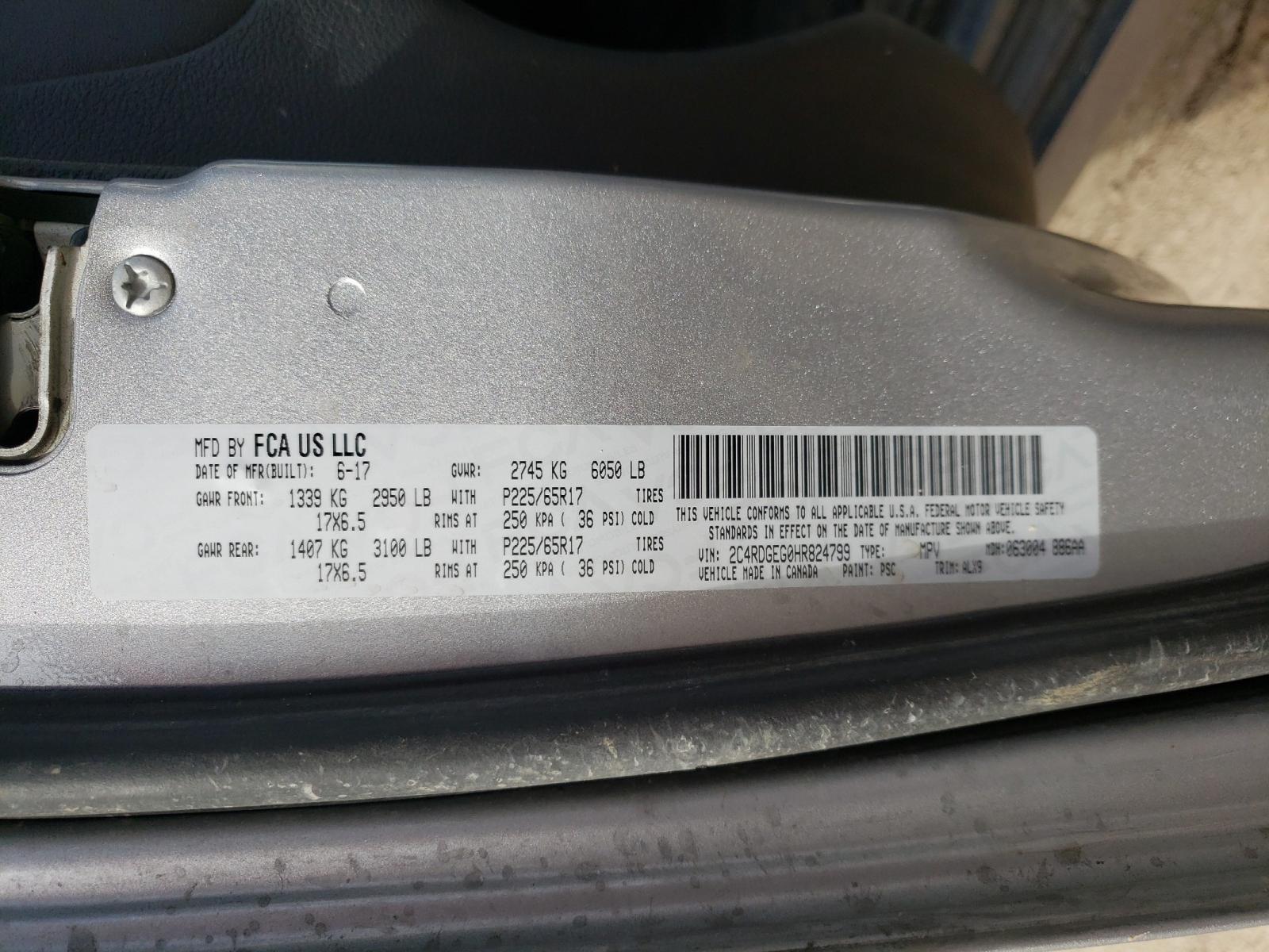 Photo 10 from auction – 2017 DODGE GRAND CARA with VIN 2C4RDGEG0HR824799