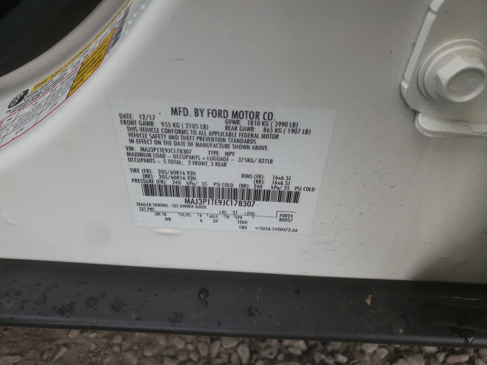 Photo 10 from auction – 2018 FORD ECOSPORT S with VIN MAJ3P1TE9JC178307