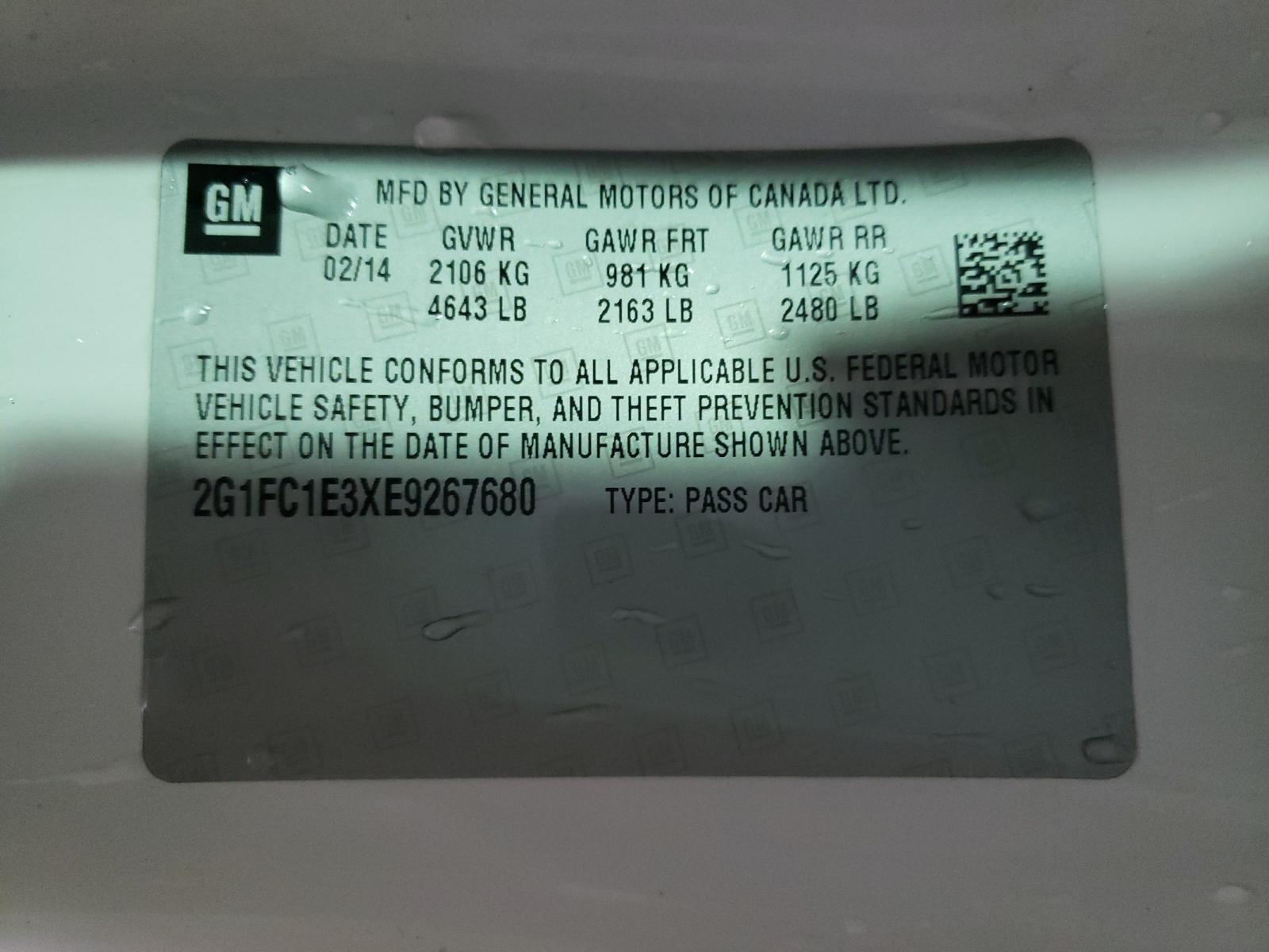 Photo 10 from auction – 2014 CHEVROLET CAMARO LT with VIN 2G1FC1E3XE9267680