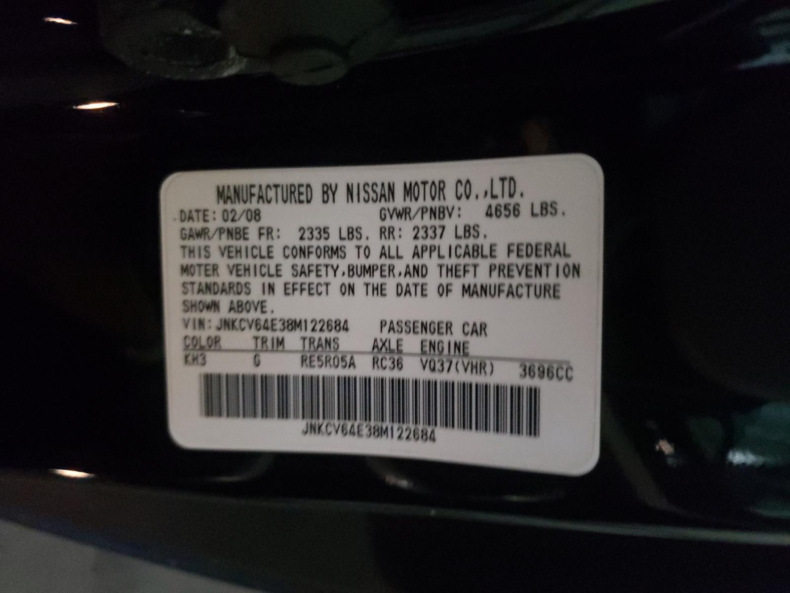 Photo 10 from auction – 2008 INFINITI G37 BASE with VIN JNKCV64E38M122684