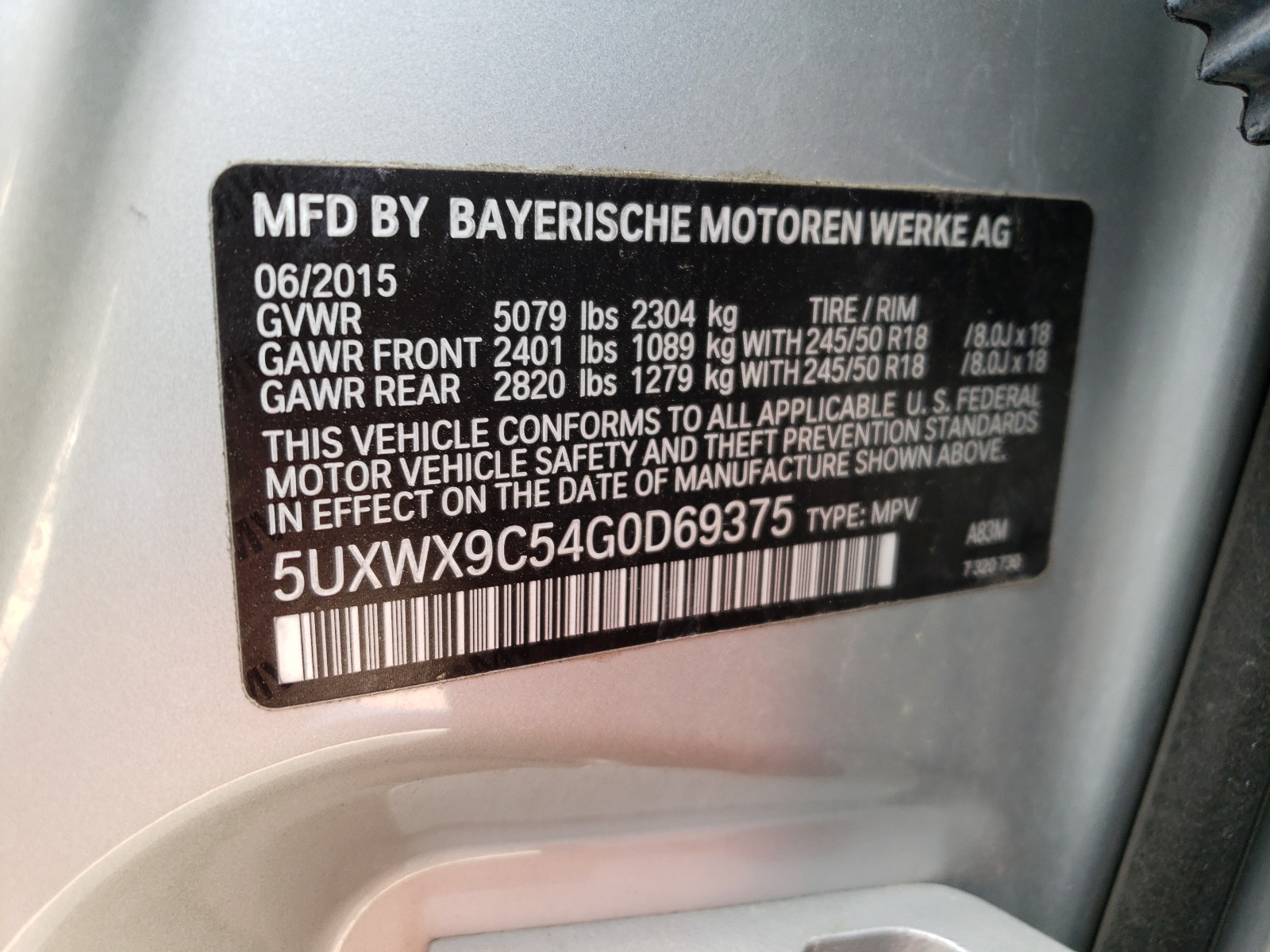 Photo 10 from auction – 2016 BMW X3 XDRIVE2 with VIN 5UXWX9C54G0D69375
