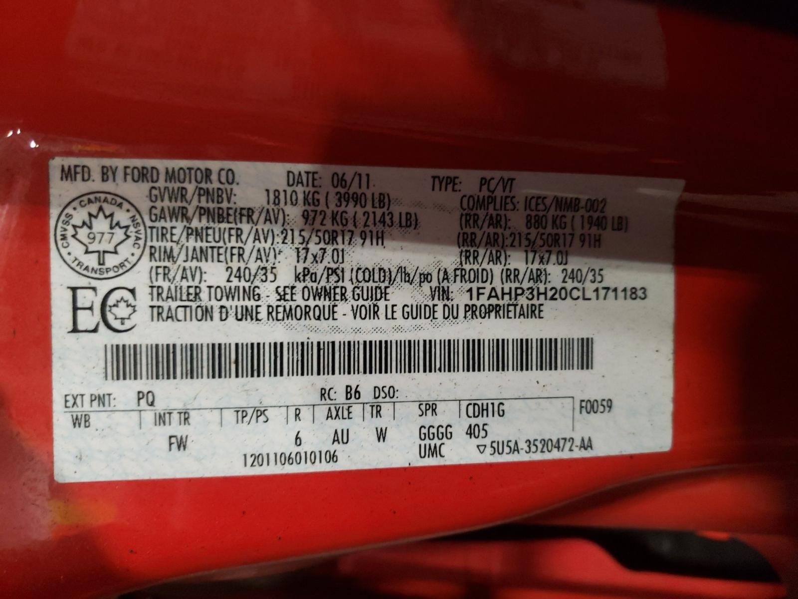 Photo 20 from auction – 2012 FORD FOCUS SEL with VIN 1FAHP3H20CL171183