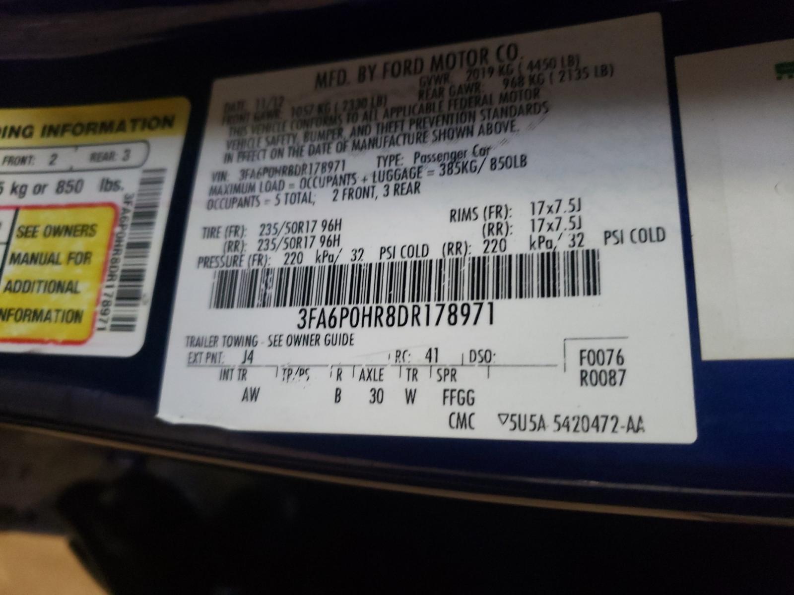 Photo 10 from auction – 2013 FORD FUSION SE with VIN 3FA6P0HR8DR178971