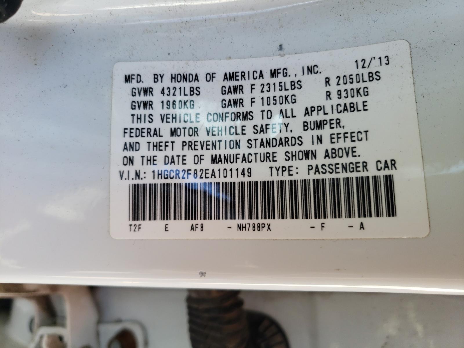 Photo 10 from auction – 2014 HONDA ACCORD EXL with VIN 1HGCR2F82EA101149
