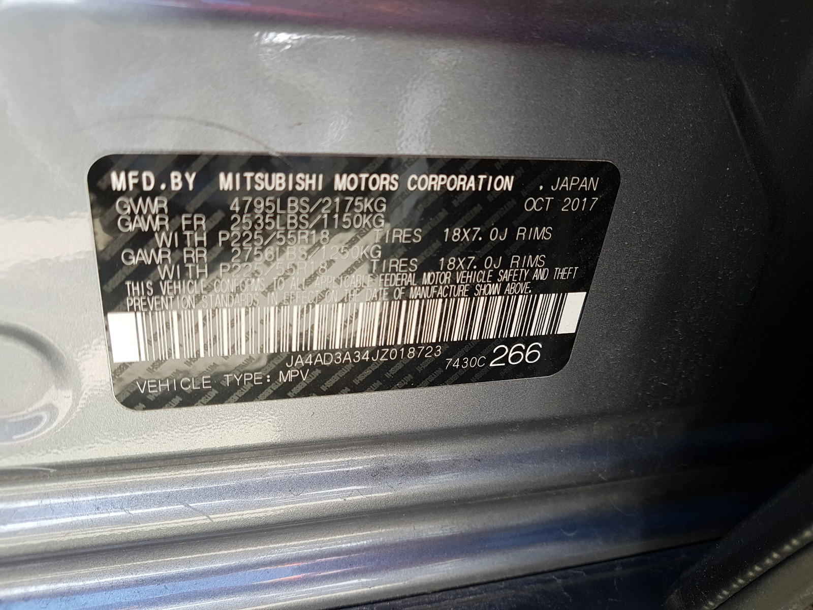 Photo 10 from auction – 2018 MITSUBISHI OUTLANDER with VIN JA4AD3A34JZ018723