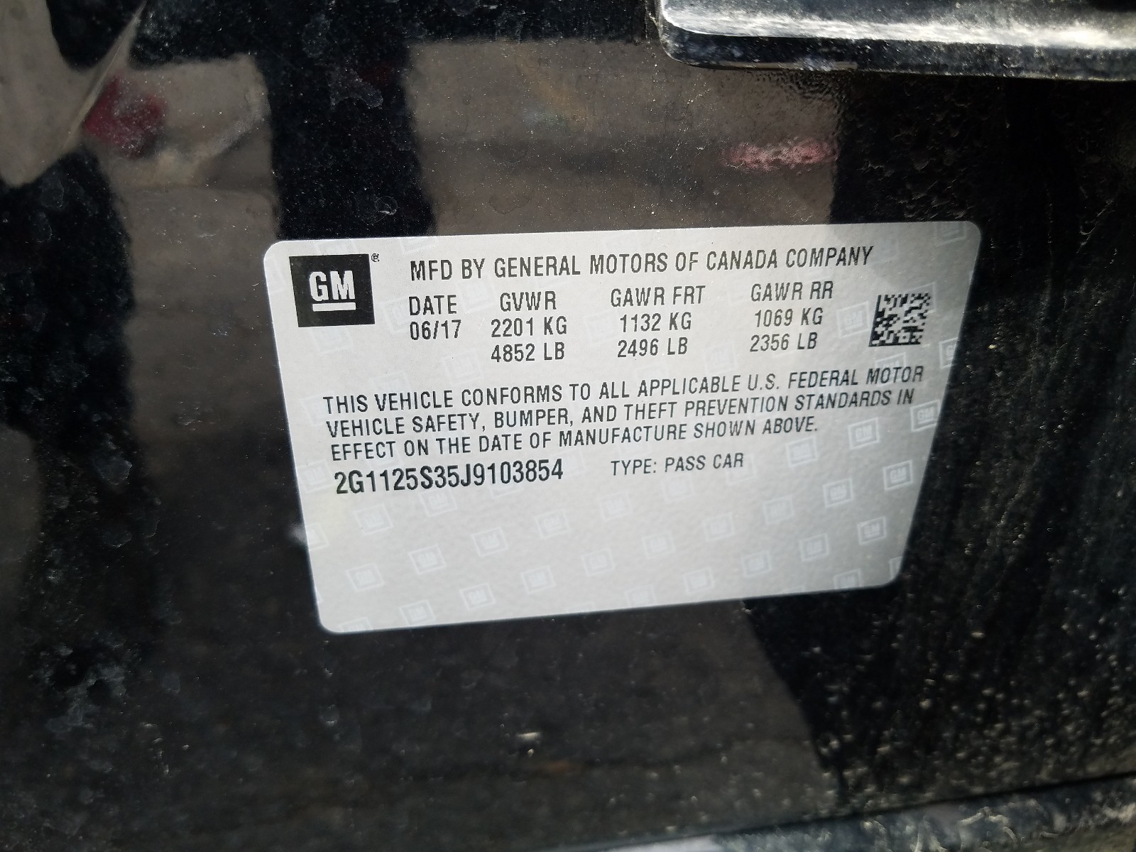 Photo 10 from auction – 2018 CHEVROLET IMPALA PRE with VIN 2G1125S35J9103854
