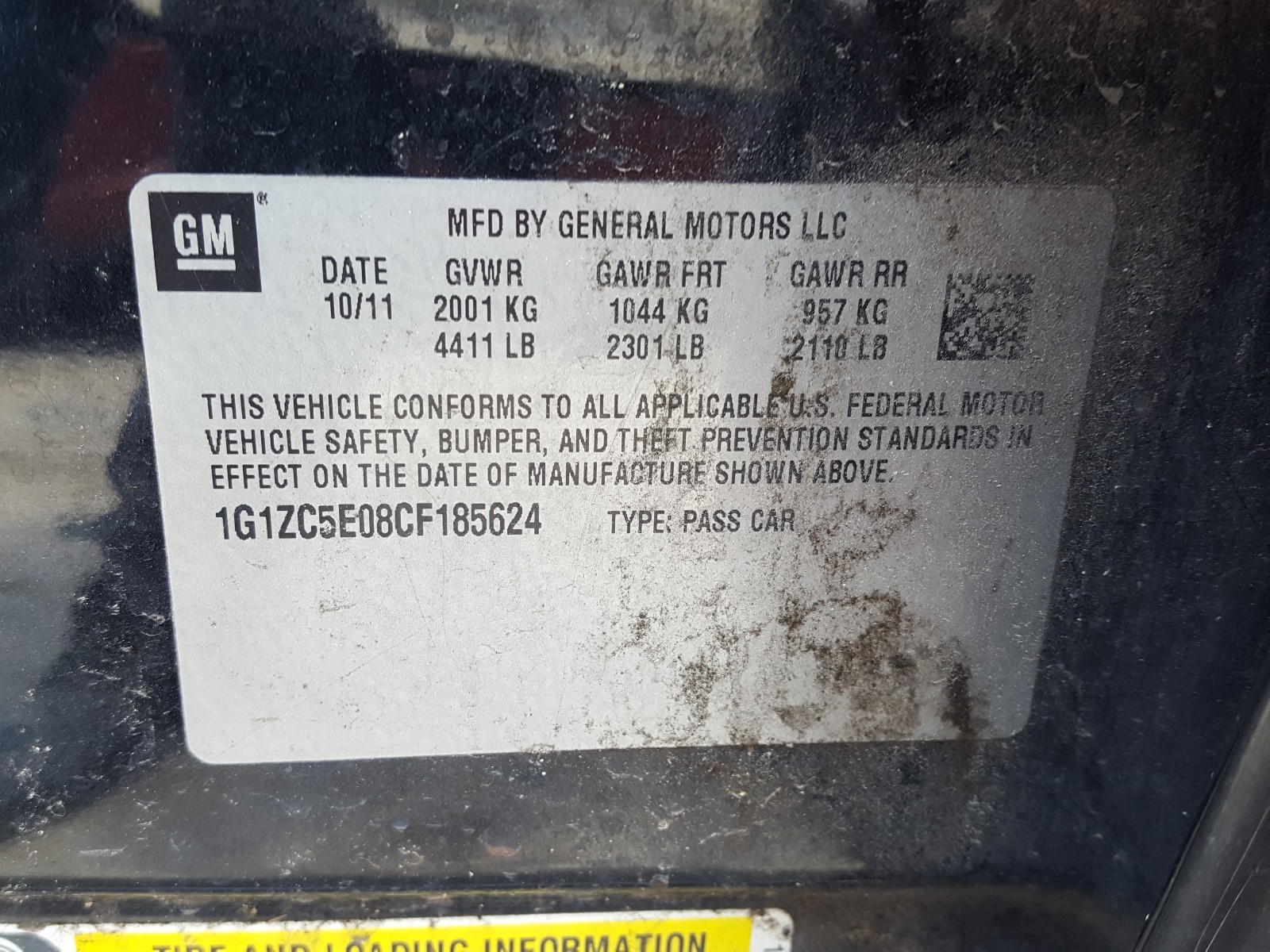 Photo 10 from auction – 2012 CHEVROLET MALIBU 1LT with VIN 1G1ZC5E08CF185624