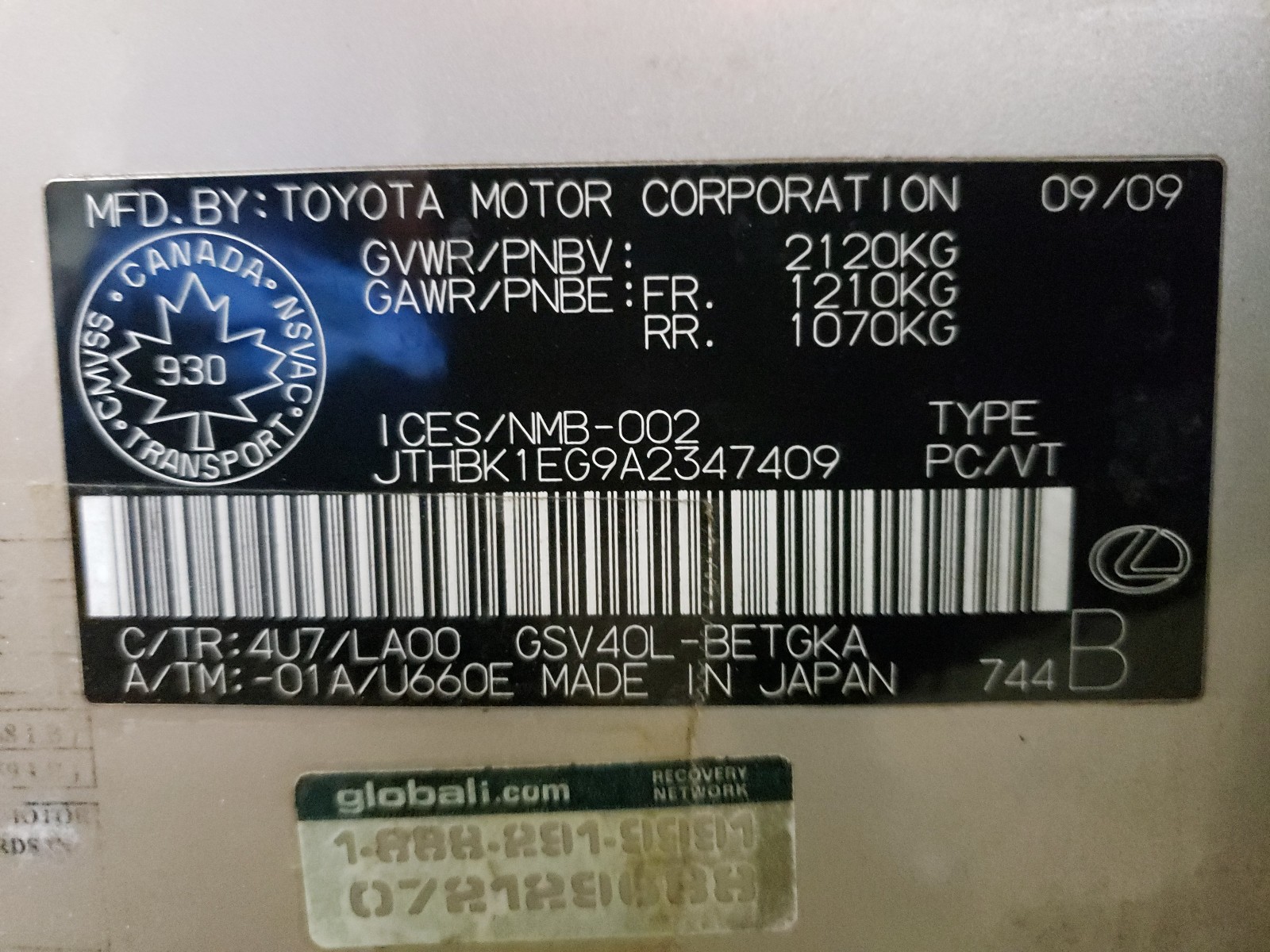 Zdjęcie 10 z aukcji – 2010 LEXUS ES 350 z VIN JTHBK1EG9A2347409