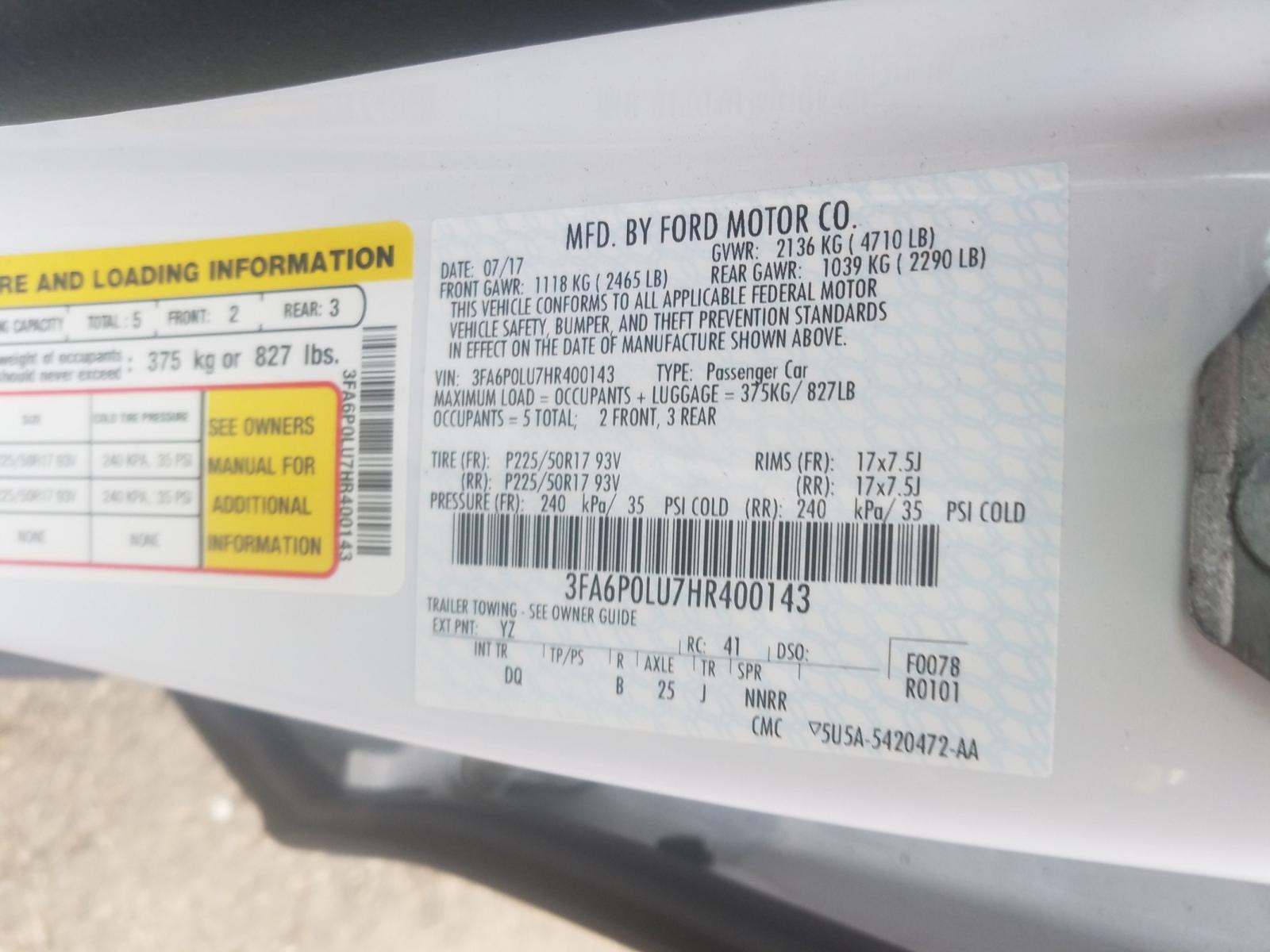 Photo 10 from auction – 2017 FORD FUSION SE with VIN 3FA6P0LU7HR400143