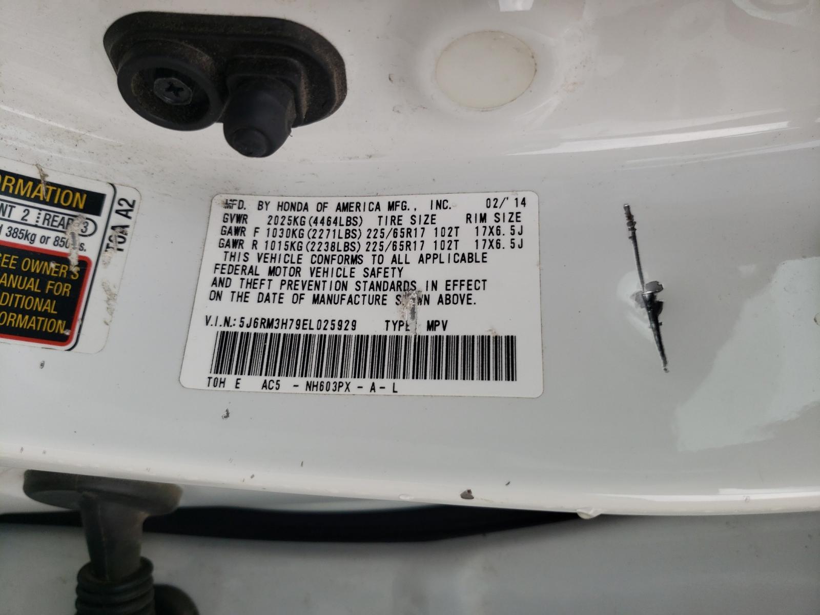 Photo 10 from auction – 2014 HONDA CR-V EXL with VIN 5J6RM3H79EL025929