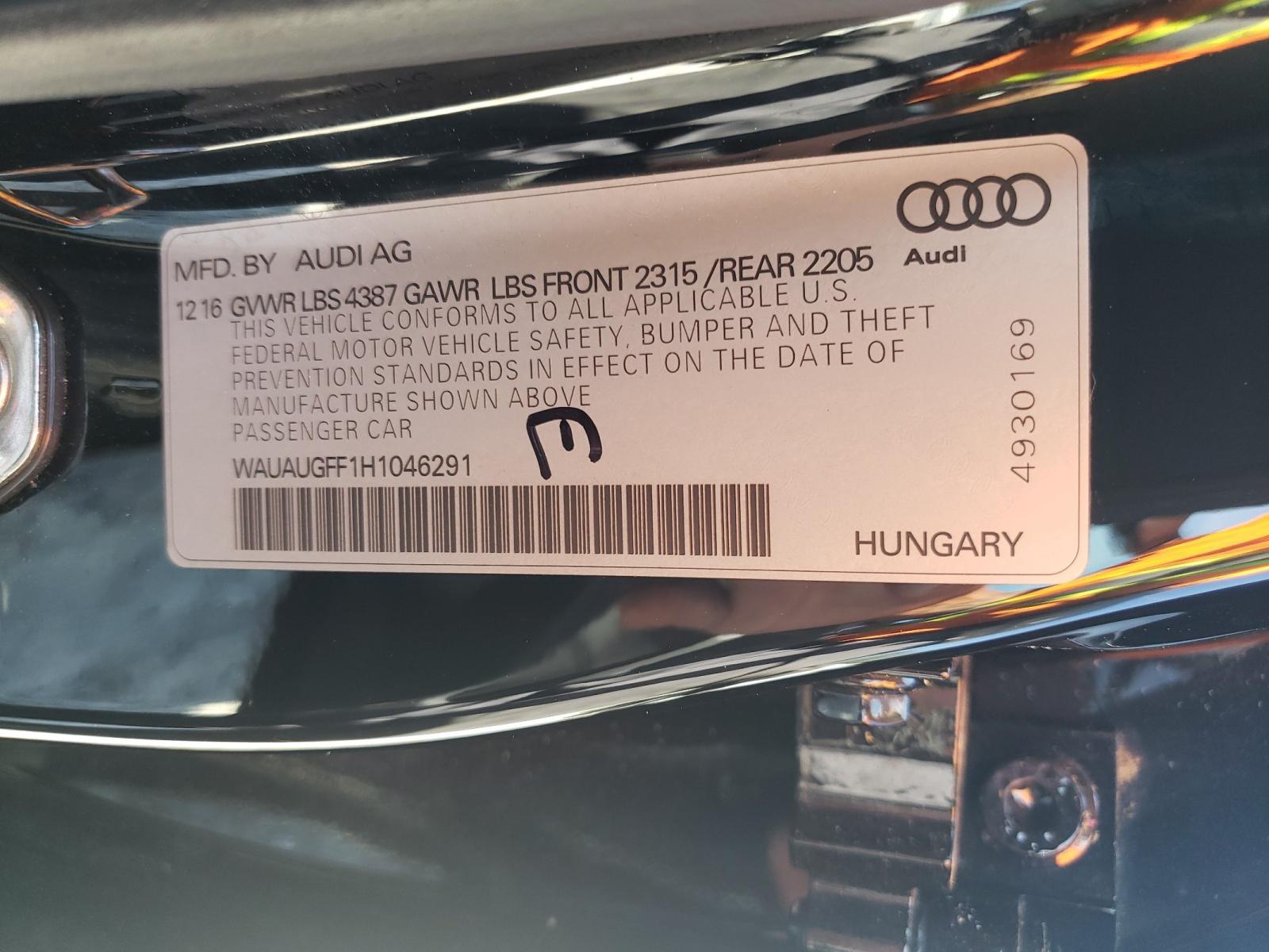 Photo 10 from auction – 2017 AUDI A3 PREMIUM with VIN WAUAUGFF1H1046291