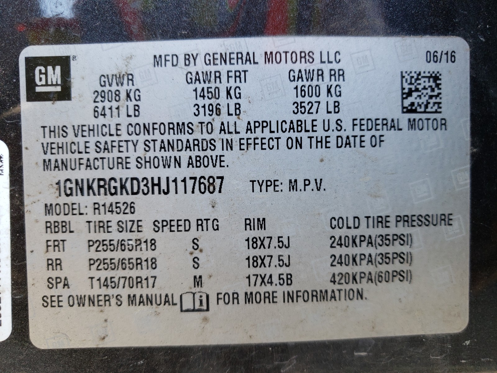 Photo 10 from auction – 2017 CHEVROLET TRAVERSE L with VIN 1GNKRGKD3HJ117687
