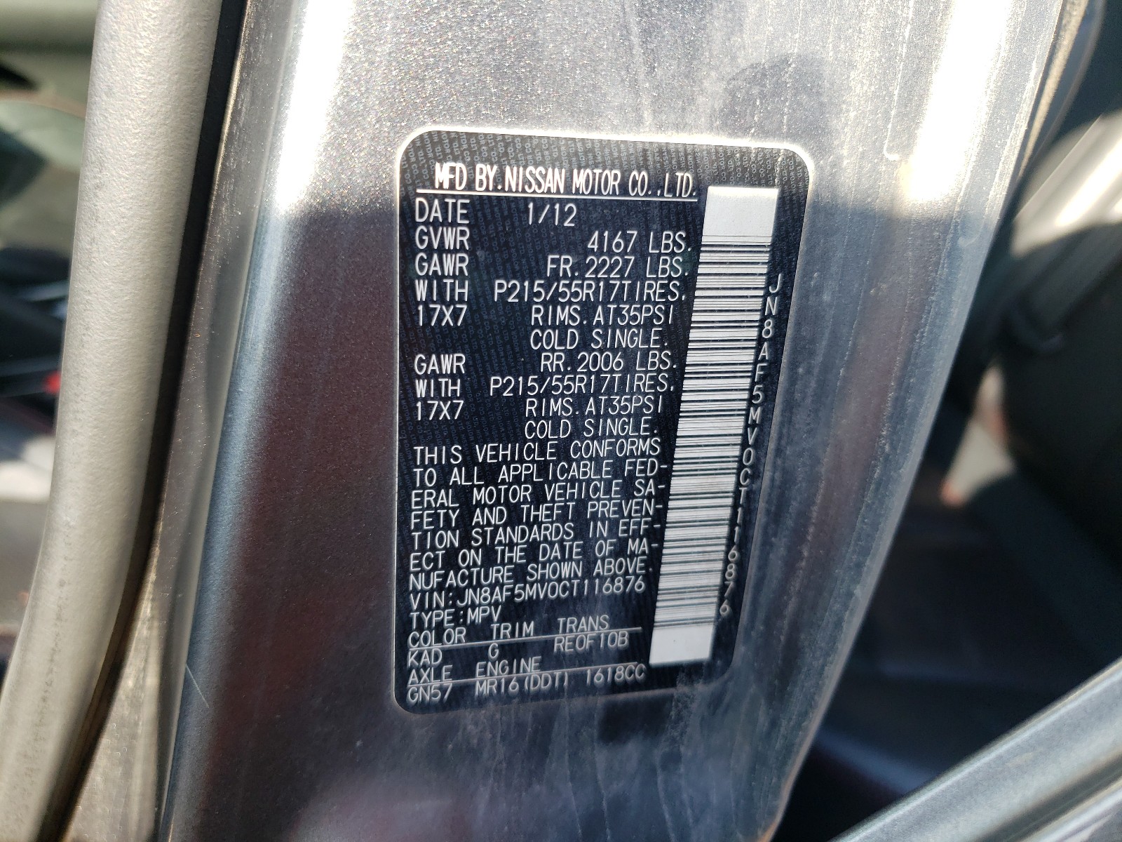 Photo 10 from auction – 2012 NISSAN JUKE S with VIN JN8AF5MV0CT116876
