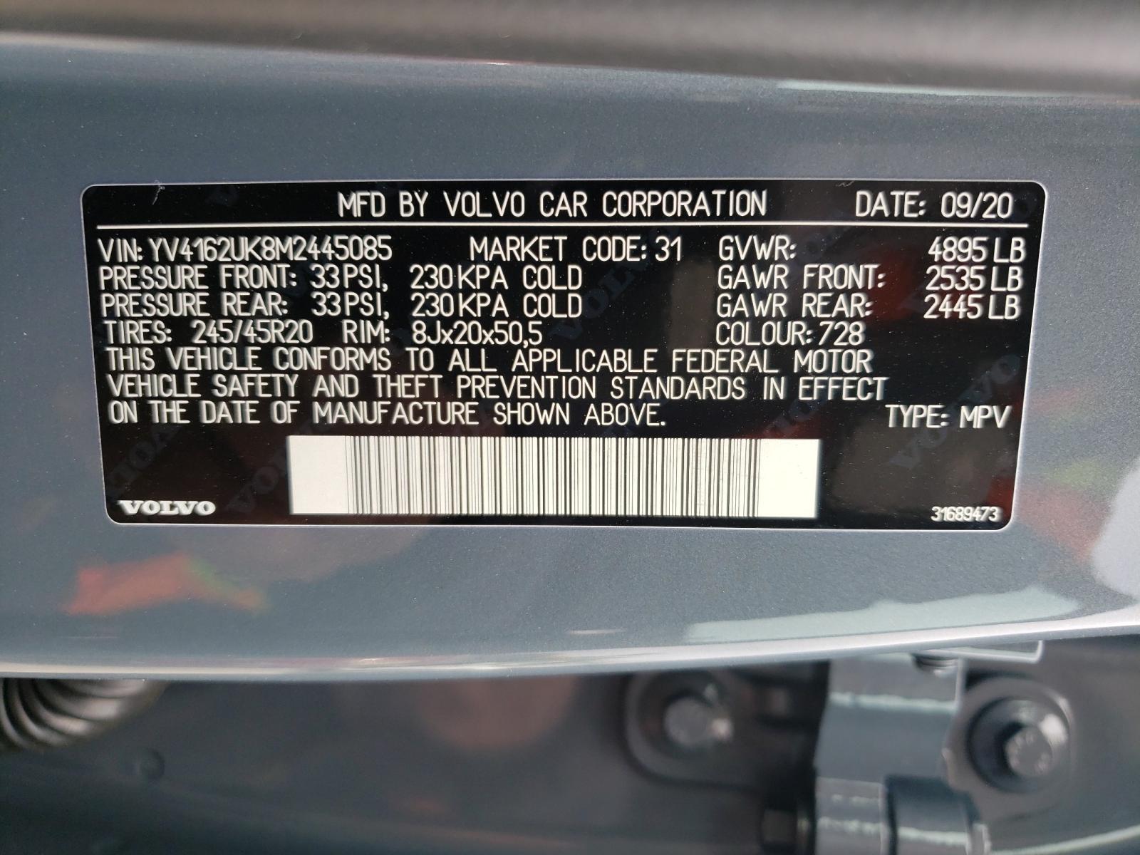 Photo 10 from auction – 2021 VOLVO XC40 T5 MO with VIN YV4162UK8M2445085