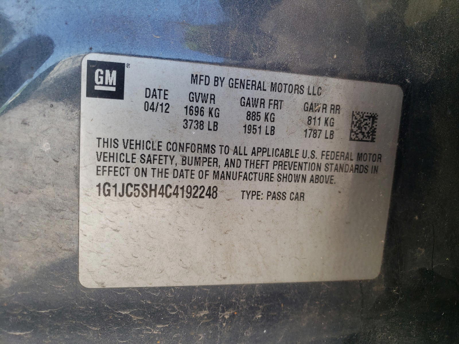 Photo 10 from auction – 2012 CHEVROLET SONIC LT with VIN 1G1JC5SH4C4192248