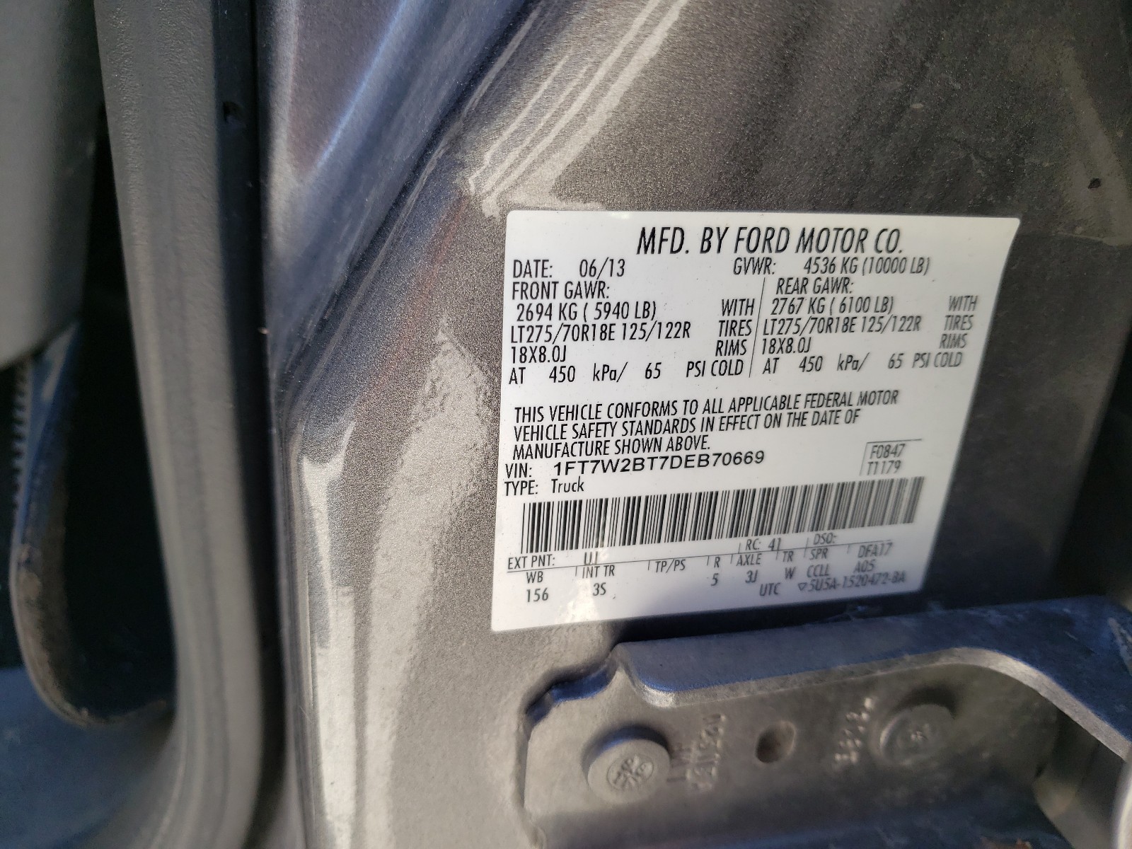 Photo 10 from auction – 2013 FORD F250 SUPER with VIN 1FT7W2BT7DEB70669