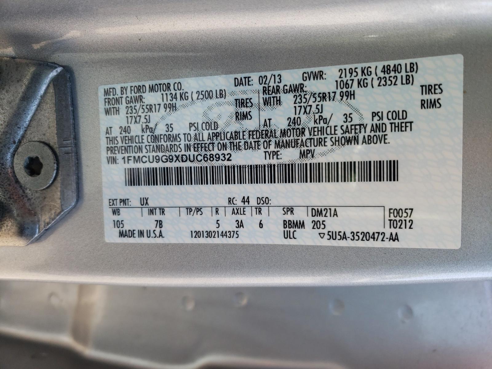Photo 10 from auction – 2013 FORD ESCAPE with VIN 1FMCU9G9XDUC68932
