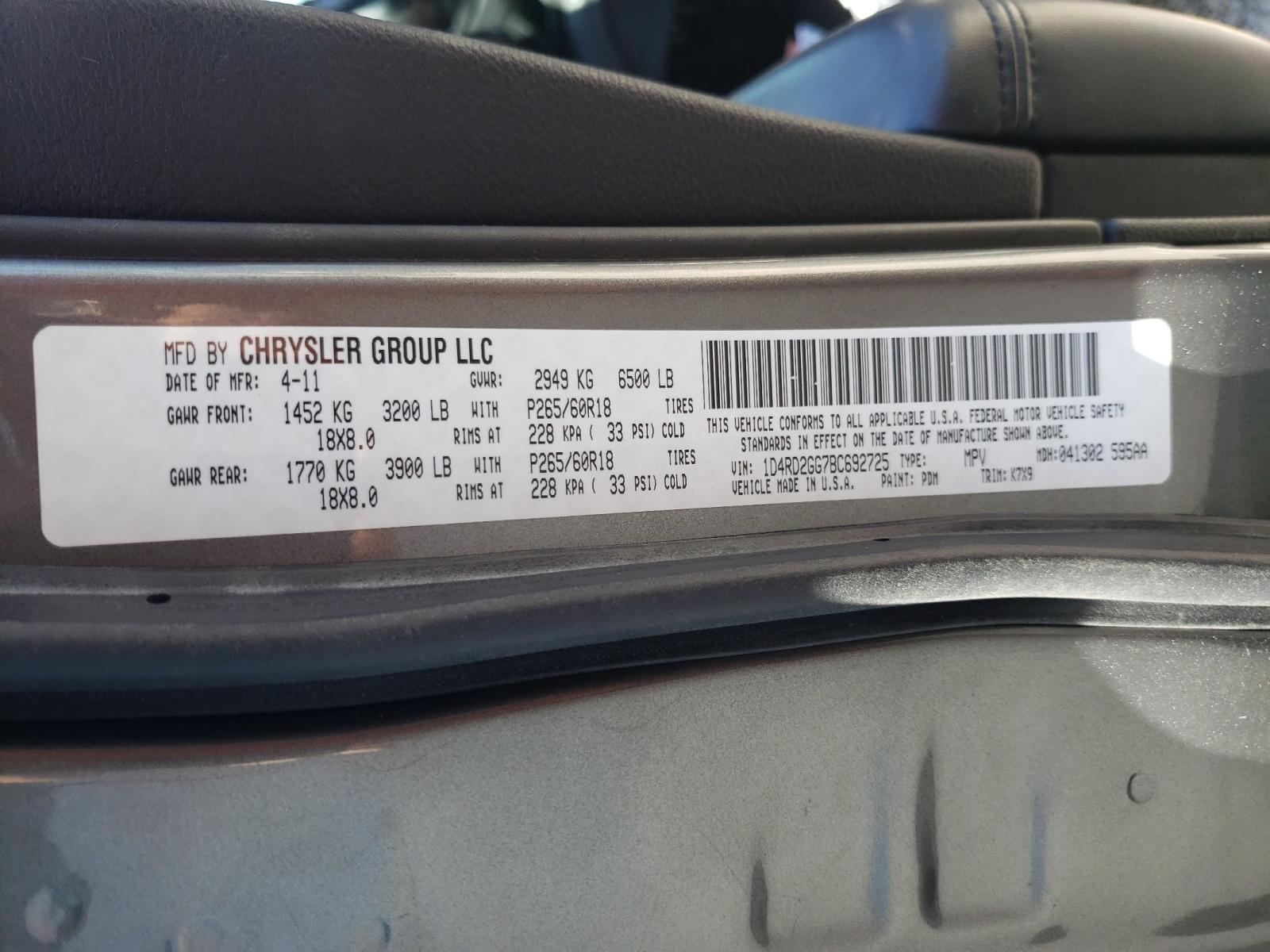 Photo 10 from auction – 2011 DODGE DURANGO EX with VIN 1D4RD2GG7BC692725