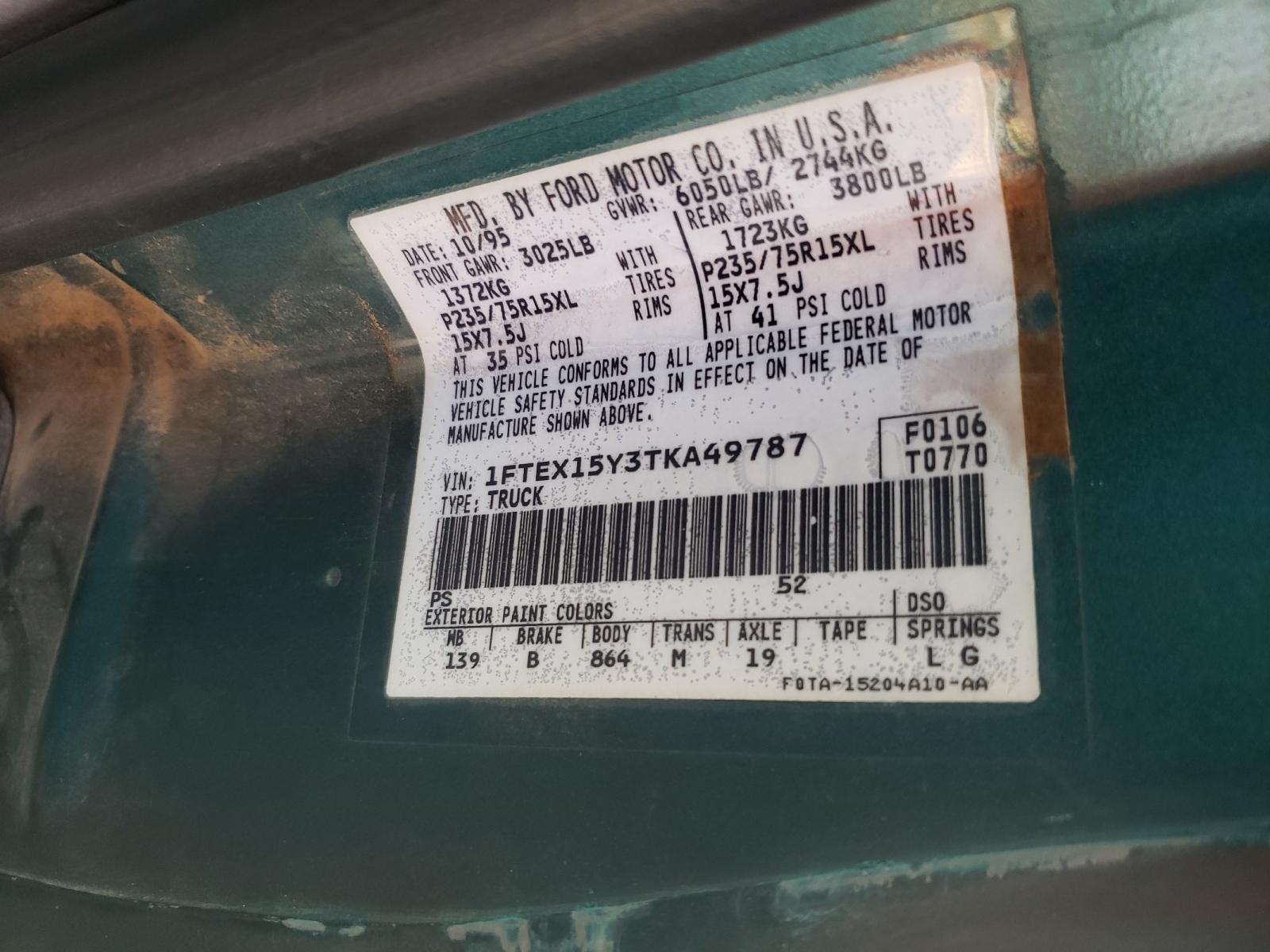 Photo 10 from auction – 1996 FORD F150 with VIN 1FTEX15Y3TKA49787