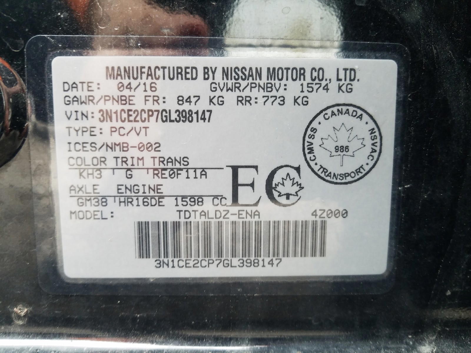 Photo 10 from auction – 2016 NISSAN VERSA NOTE with VIN 3N1CE2CP7GL398147