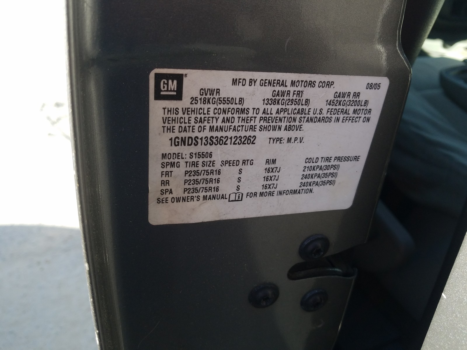 Photo 10 from auction – 2006 CHEVROLET TRAILBLAZE with VIN 1GNDS13S362123262