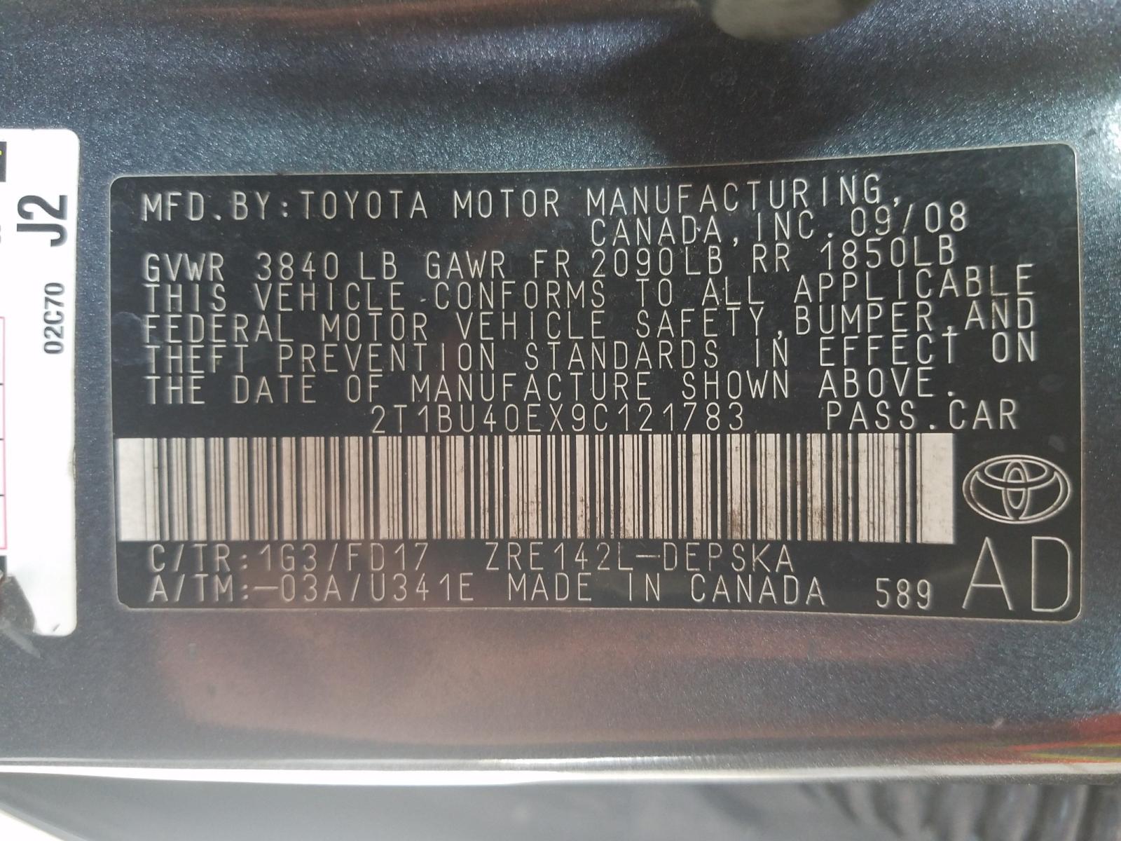 Photo 10 from auction – 2009 TOYOTA COROLLA BA with VIN 2T1BU40EX9C121783