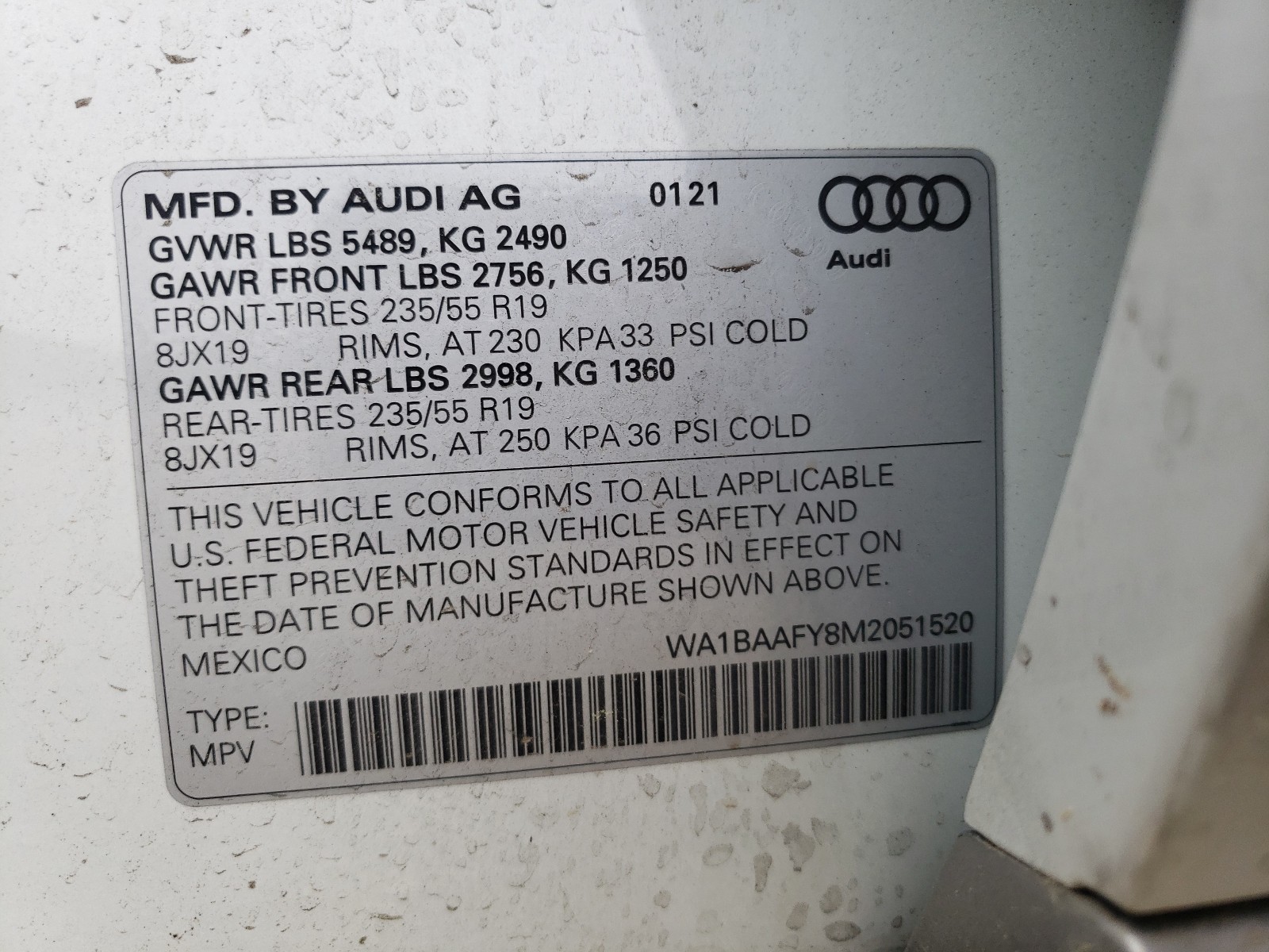 Photo 10 from auction – 2021 AUDI Q5 PREMIUM with VIN WA1BAAFY8M2051520