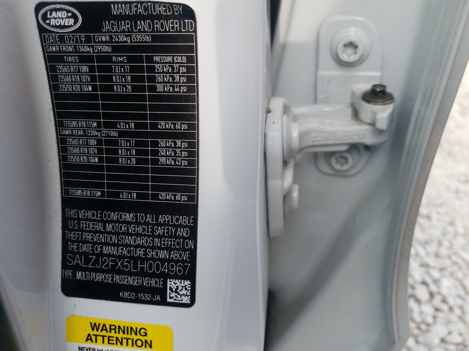 Photo 10 from auction – 2020 LAND ROVER RANGE ROVE with VIN SALZJ2FX5LH004967