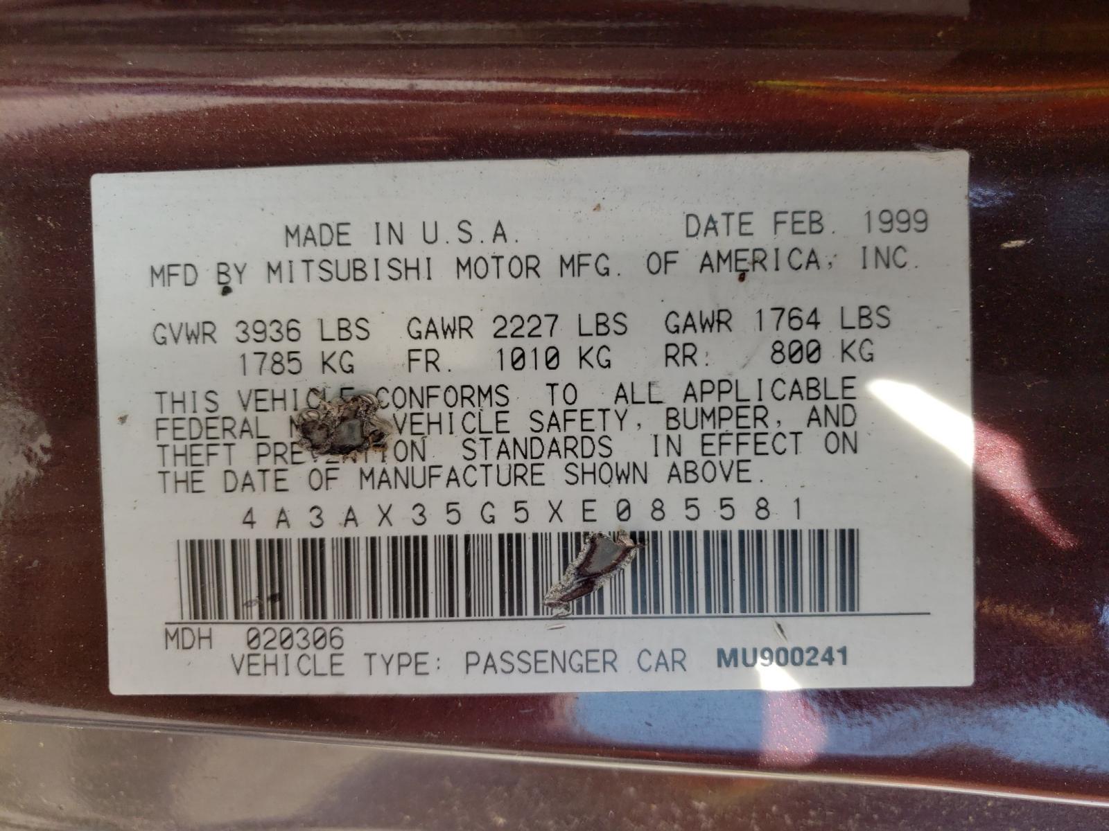 Photo 10 from auction – 1999 MITSUBISHI ECLIPSE SP with VIN 4A3AX35G5XE085581