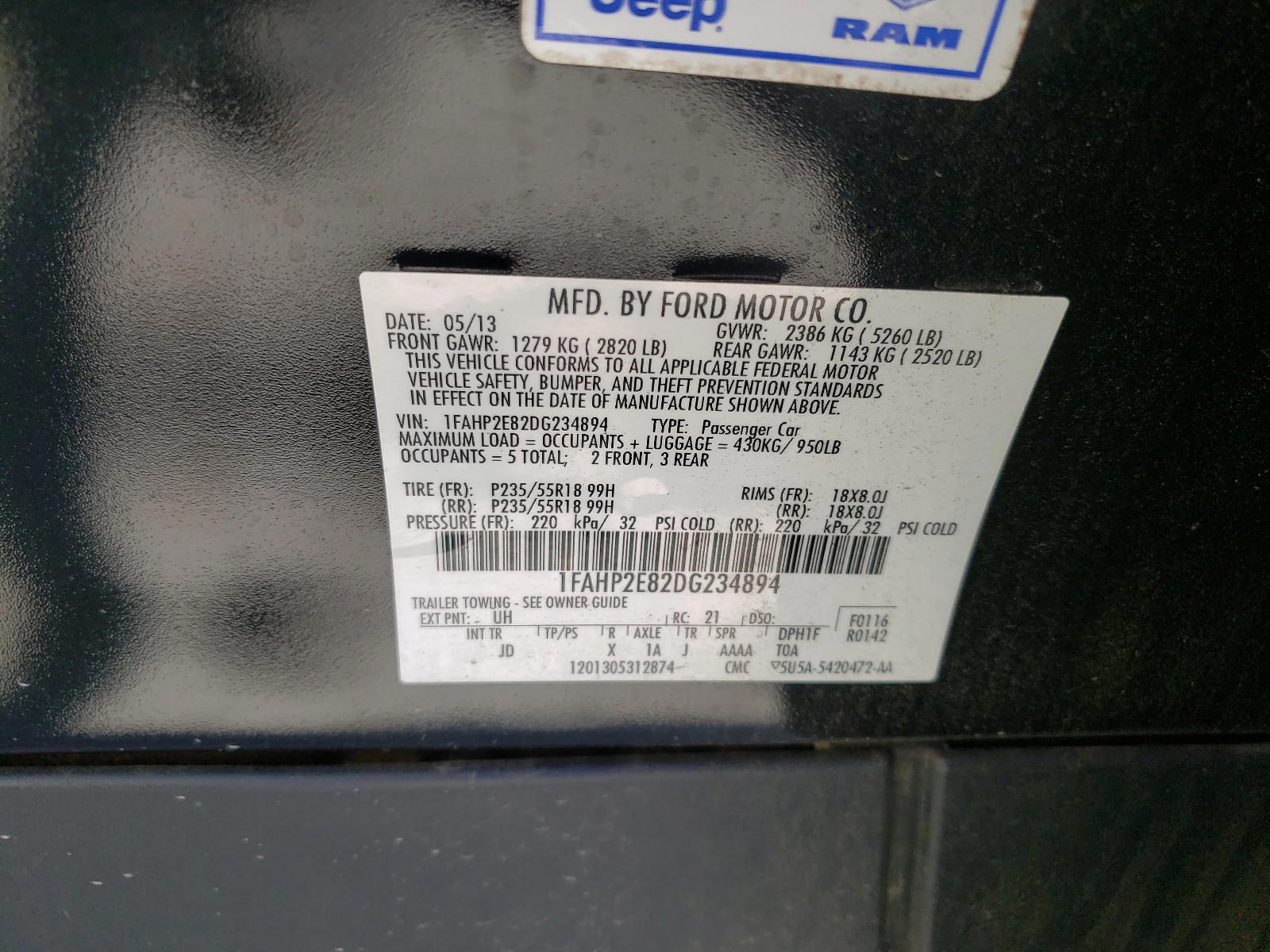 Photo 10 from auction – 2013 FORD TAURUS SEL with VIN 1FAHP2E82DG234894