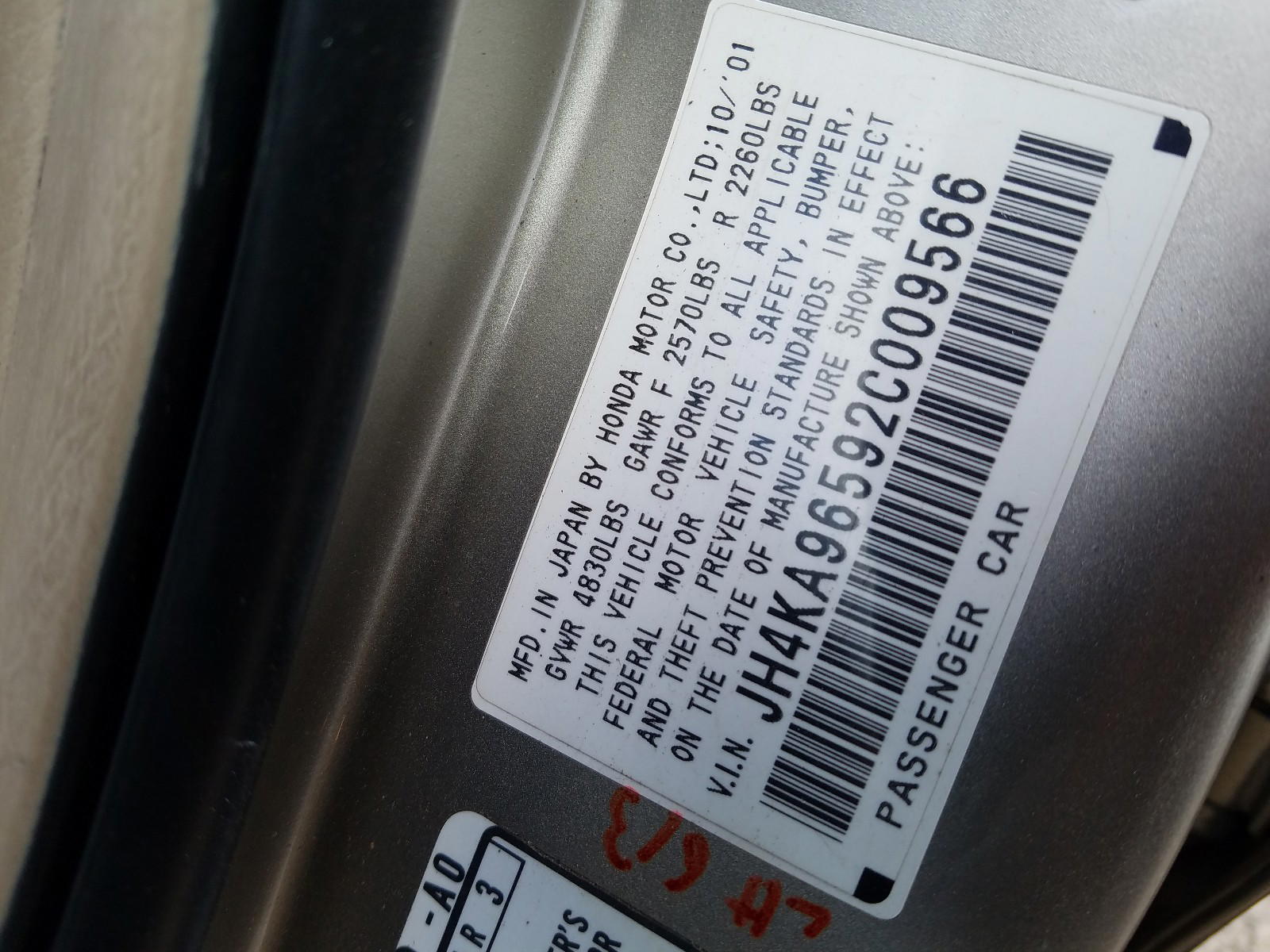 Photo 20 from auction – 2002 ACURA 3.5RL with VIN JH4KA96592C009566