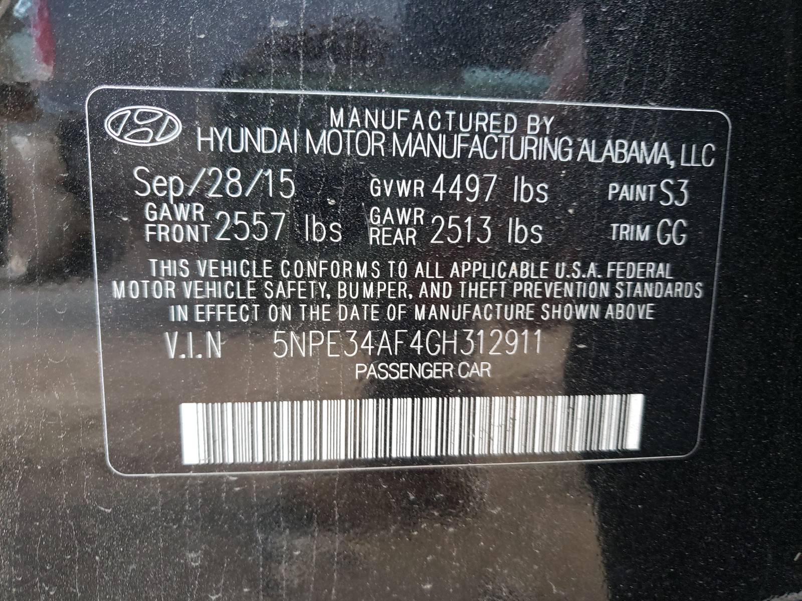 Photo 10 from auction – 2016 HYUNDAI SONATA SPO with VIN 5NPE34AF4GH312911