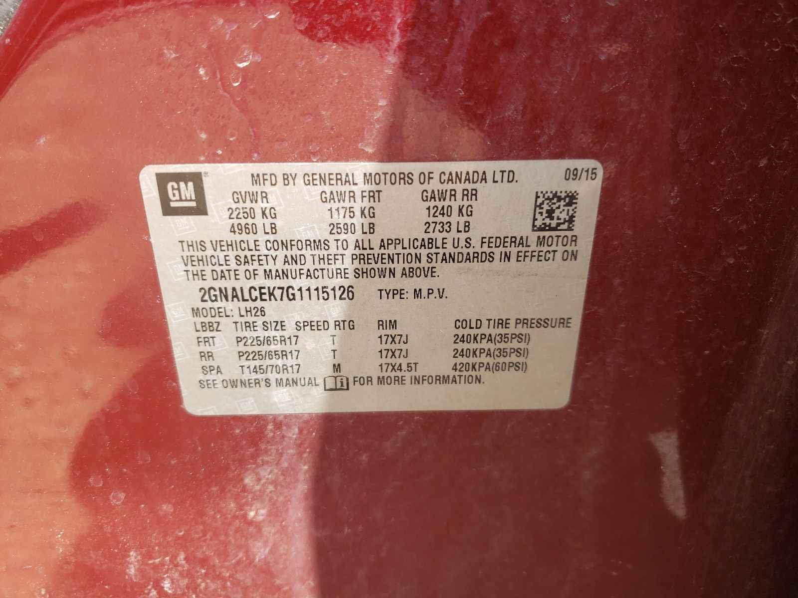Photo 20 from auction – 2016 CHEVROLET EQUINOX LT with VIN 2GNALCEK7G1115126