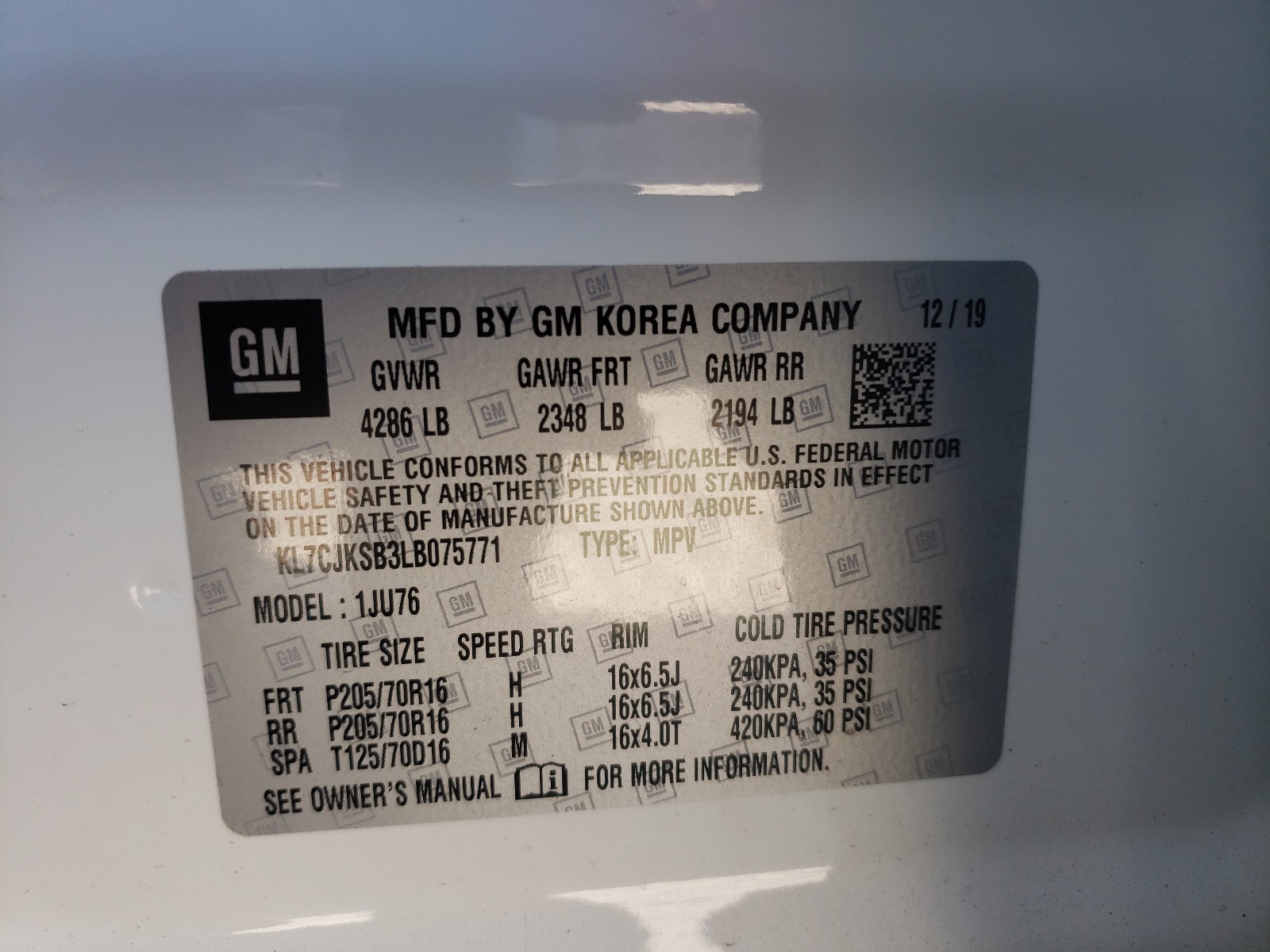 Photo 10 from auction – 2020 CHEVROLET TRAX LS with VIN KL7CJKSB3LB075771