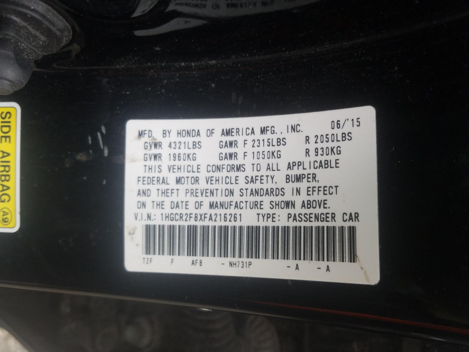 Photo 10 from auction – 2015 HONDA ACCORD EXL with VIN 1HGCR2F8XFA216261