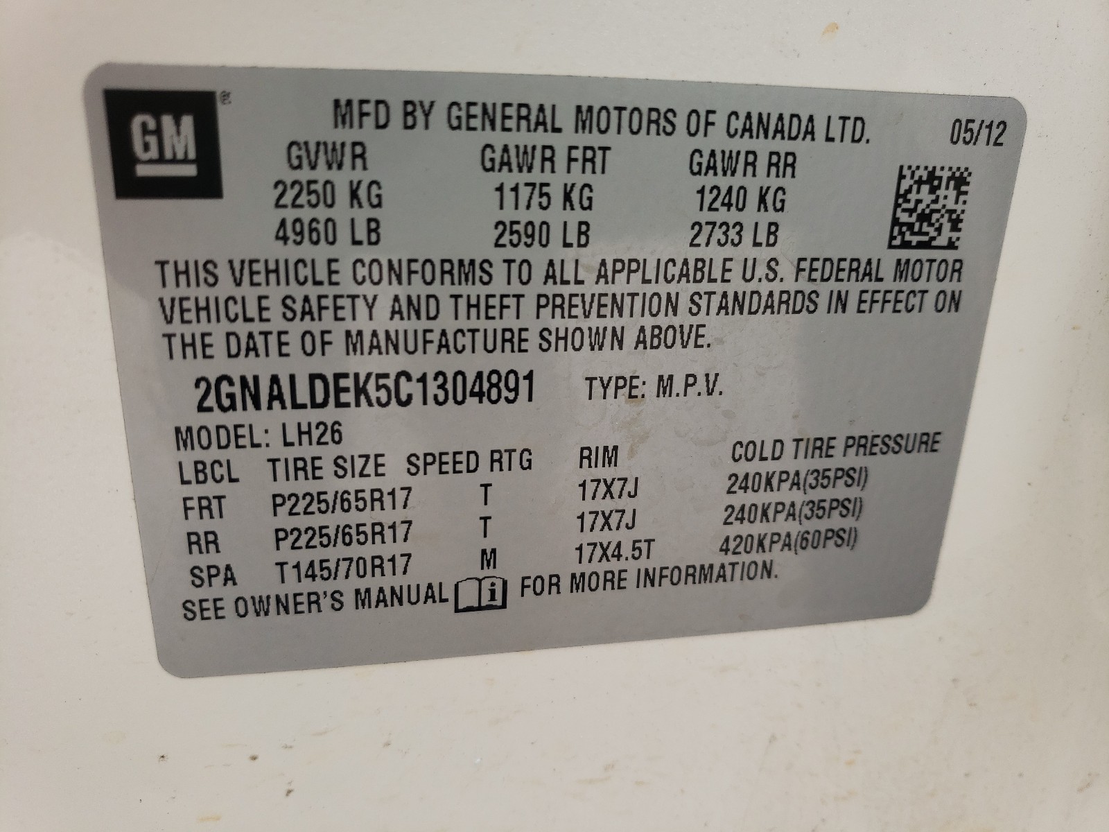 Zdjęcie 10 z aukcji – 2012 CHEVROLET EQUINOX LT z VIN 2GNALDEK5C1304891