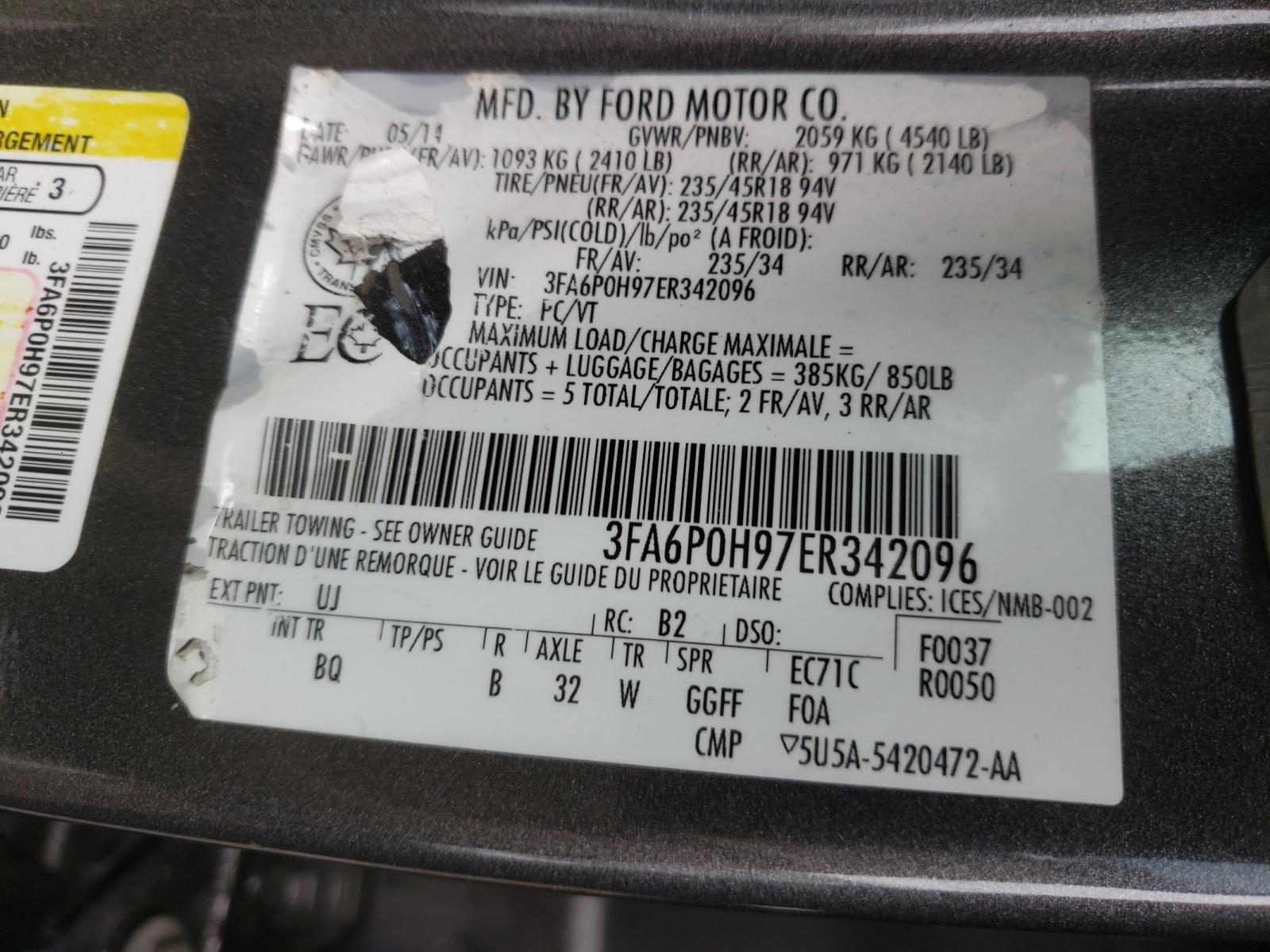 Photo 10 from auction – 2014 FORD FUSION SE with VIN 3FA6P0H97ER342096