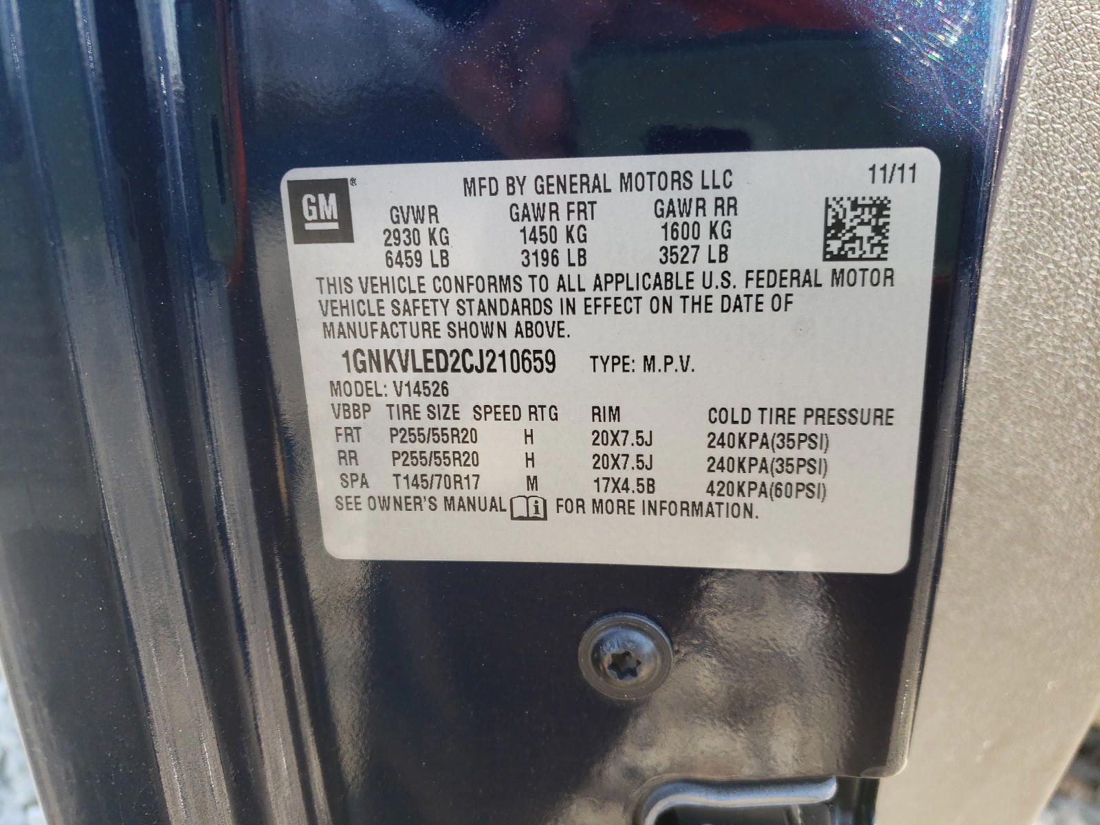 Photo 10 from auction – 2012 CHEVROLET TRAVERSE L with VIN 1GNKVLED2CJ210659