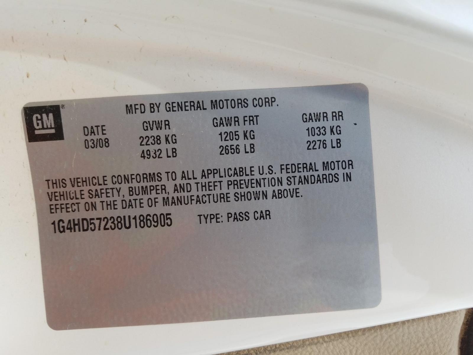 Photo 10 from auction – 2008 BUICK LUCERNE CX with VIN 1G4HD57238U186905