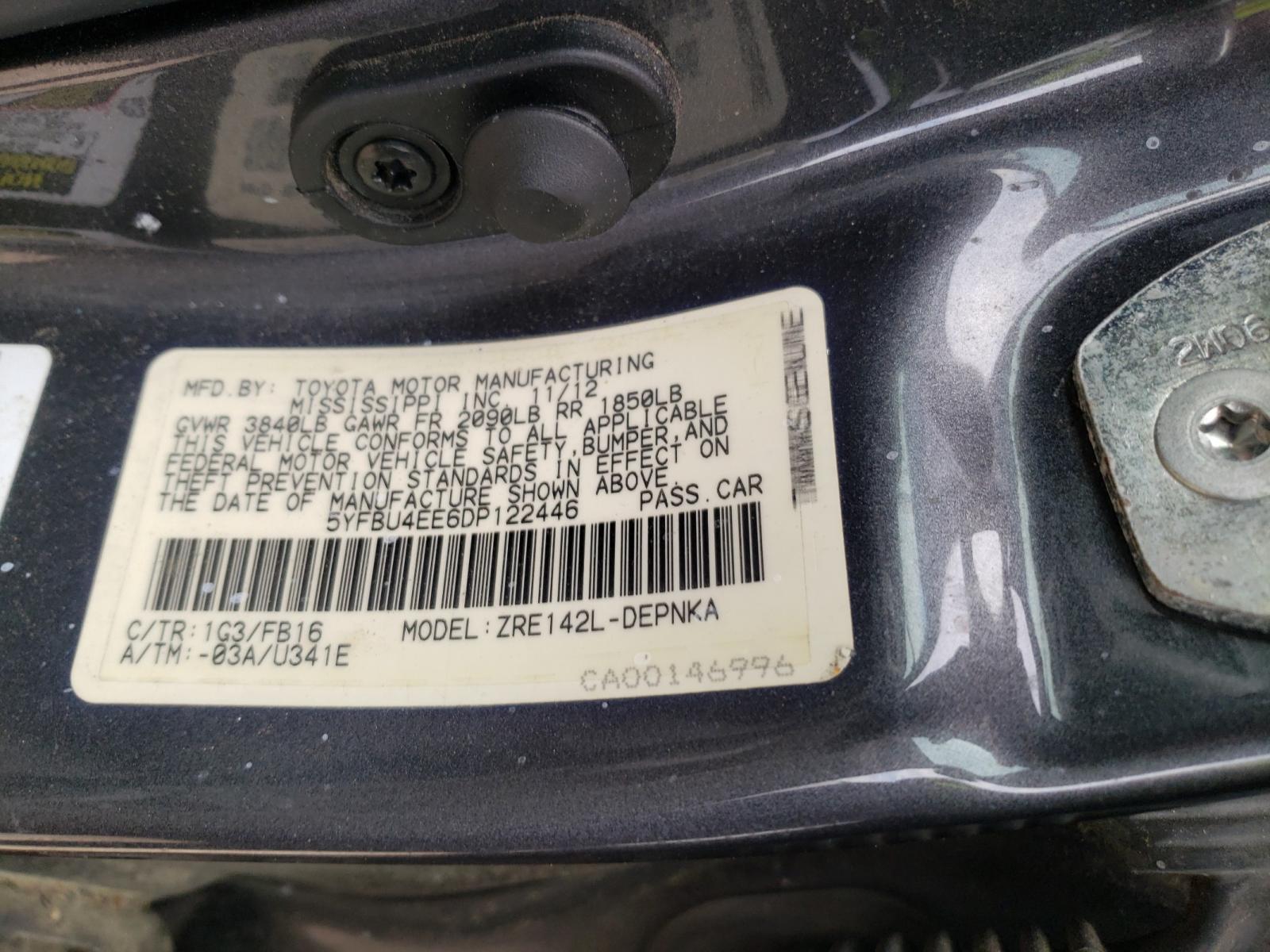 Photo 10 from auction – 2013 TOYOTA COROLLA BA with VIN 5YFBU4EE6DP122446
