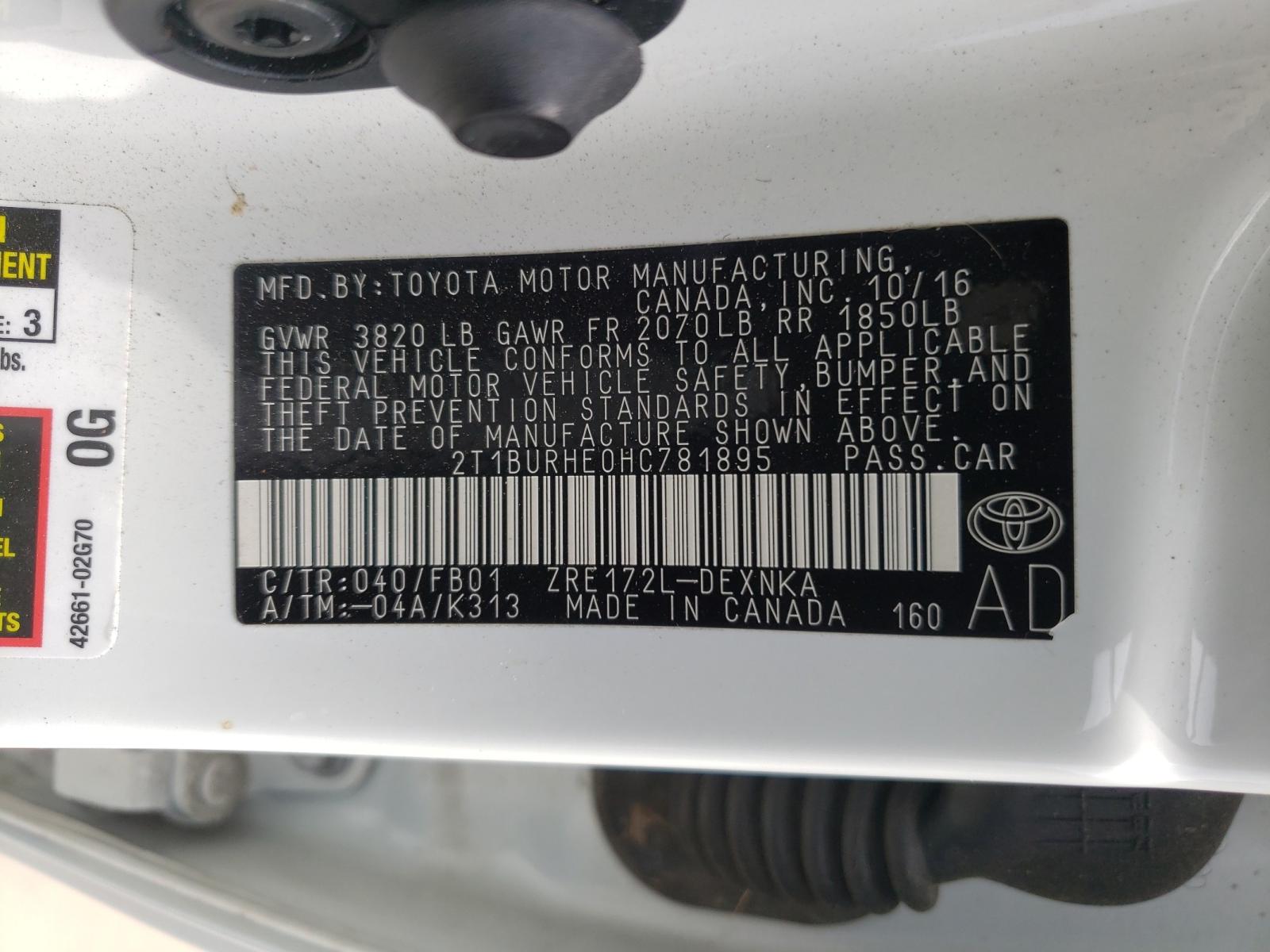 Photo 10 from auction – 2017 TOYOTA COROLLA L with VIN 2T1BURHE0HC781895
