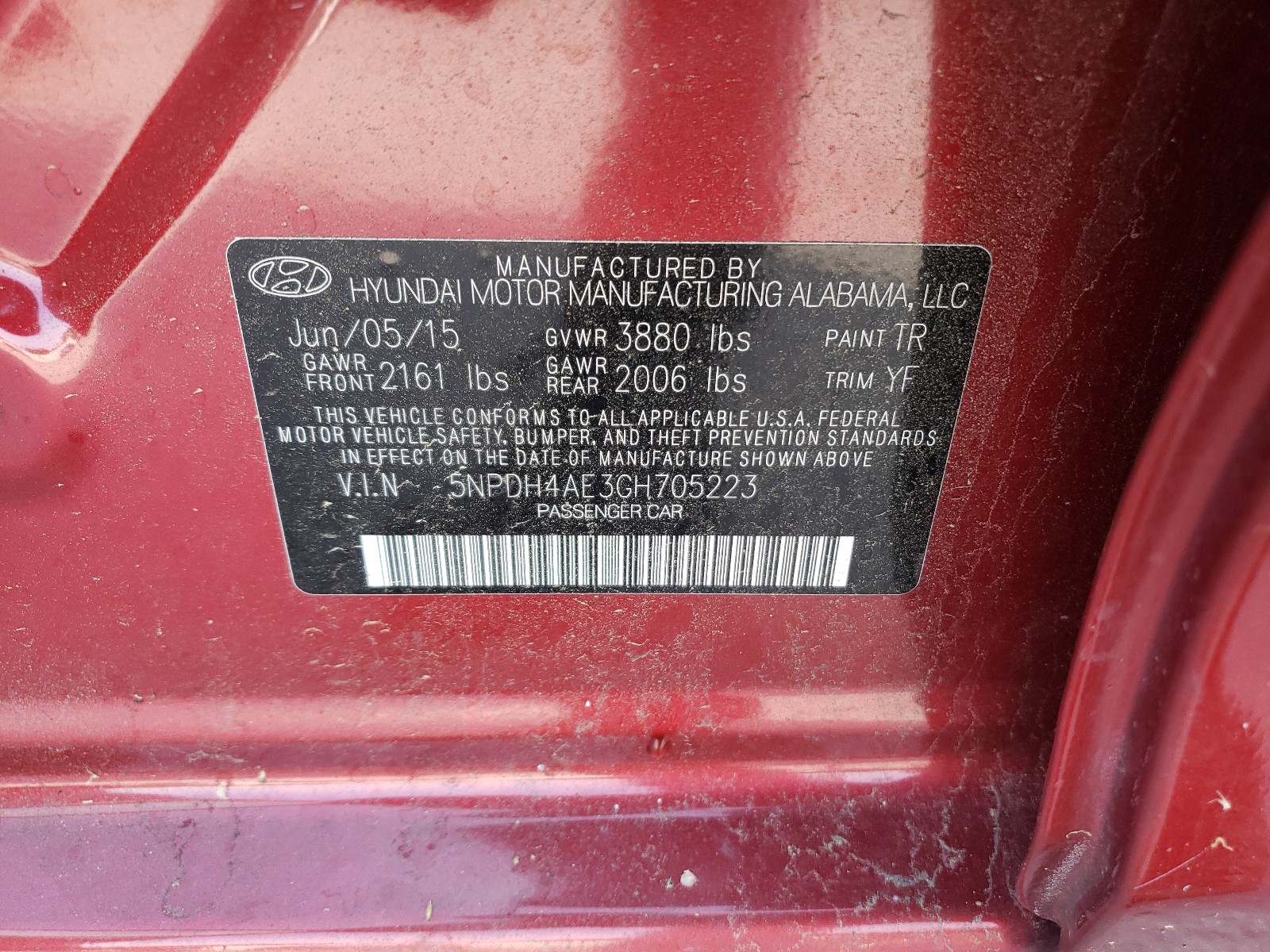 Photo 10 from auction – 2016 HYUNDAI ELANTRA SE with VIN 5NPDH4AE3GH705223
