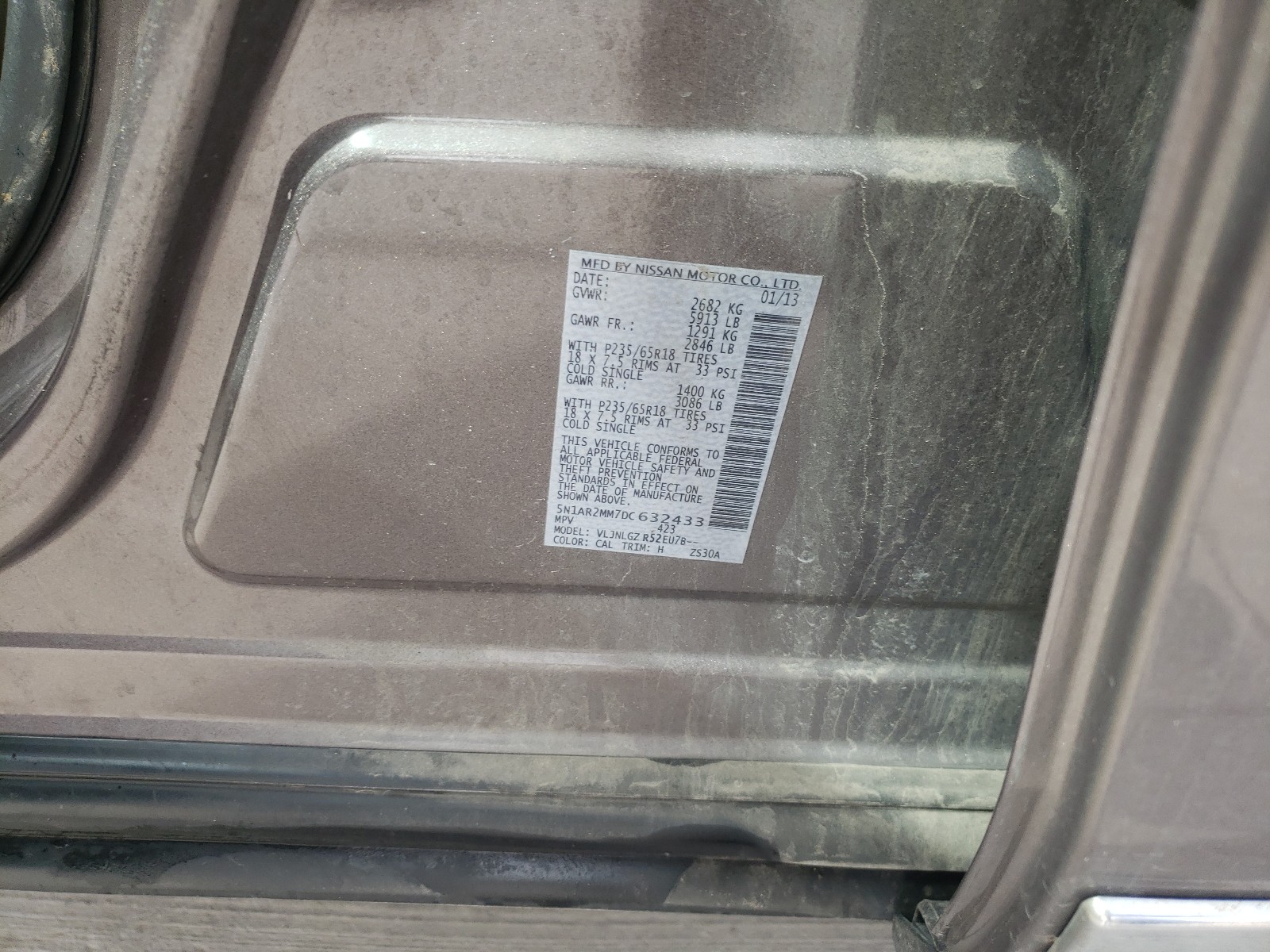 Photo 10 from auction – 2013 NISSAN PATHFINDER with VIN 5N1AR2MM7DC632433