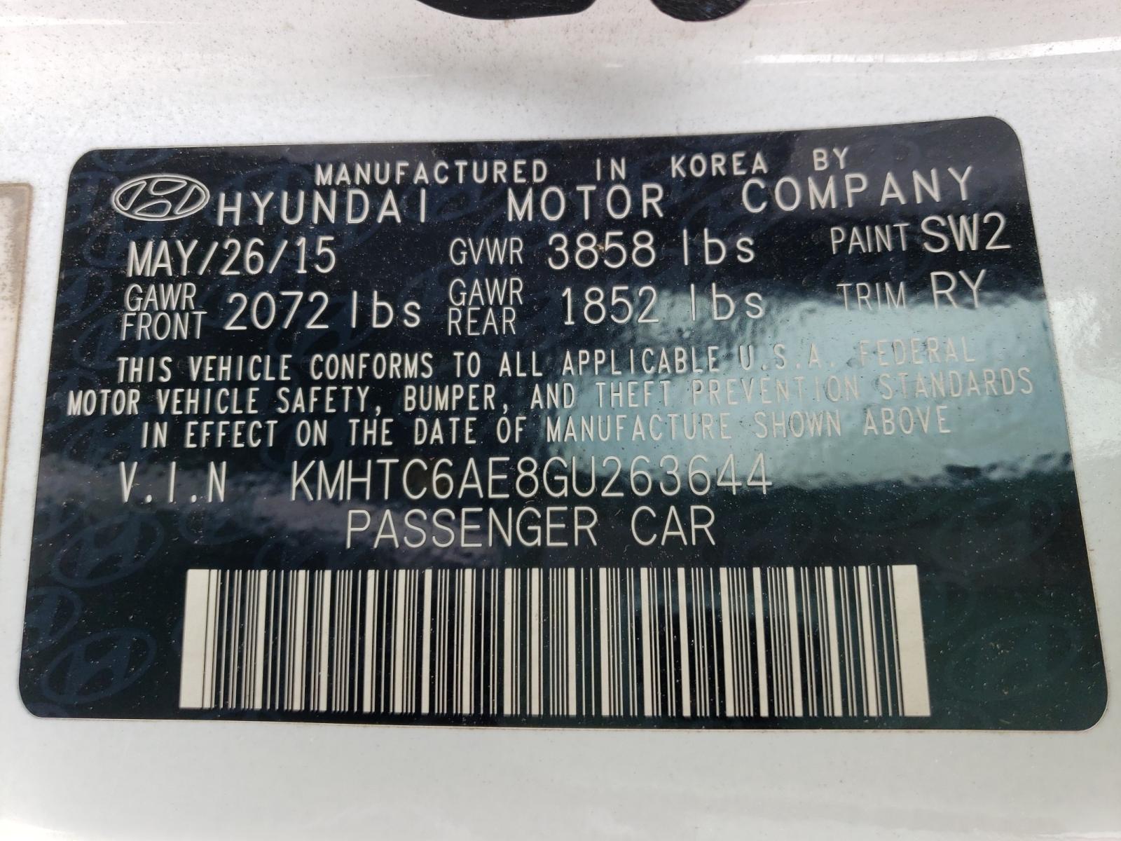 Photo 10 from auction – 2016 HYUNDAI VELOSTER T with VIN KMHTC6AE8GU263644