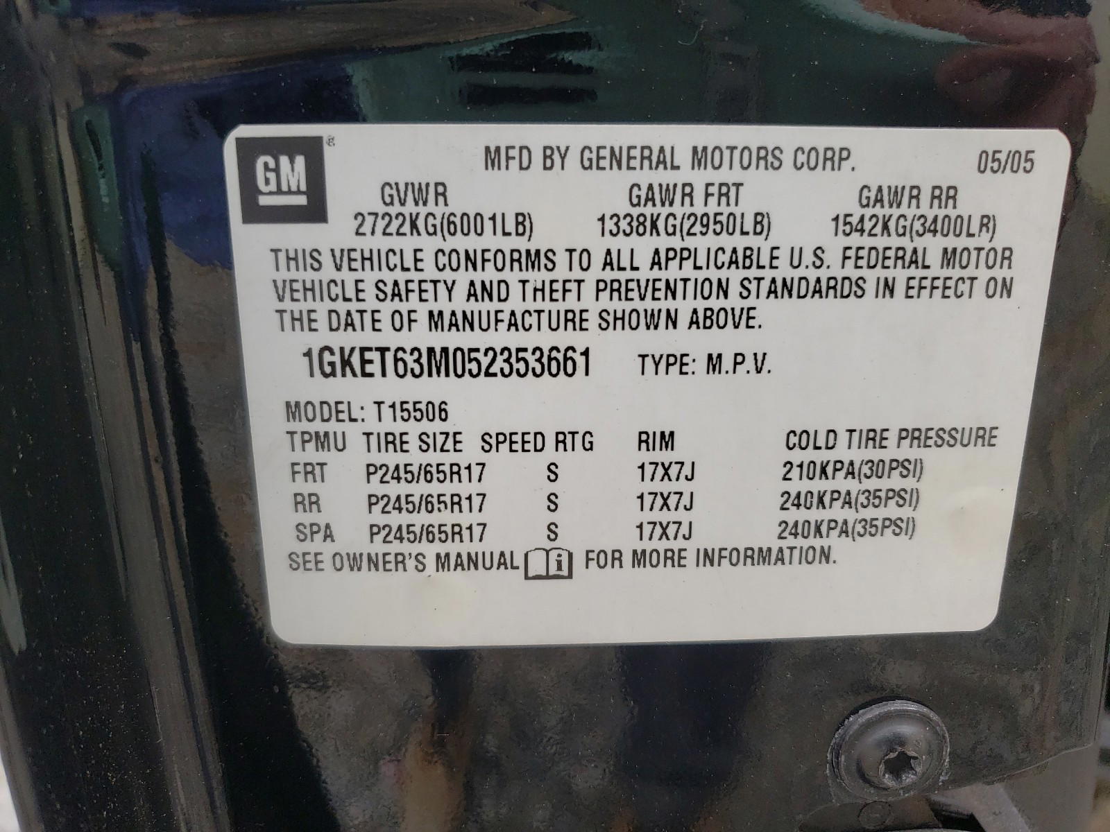 Photo 10 from auction – 2005 GMC YUKON with VIN 1GKET63M052353661